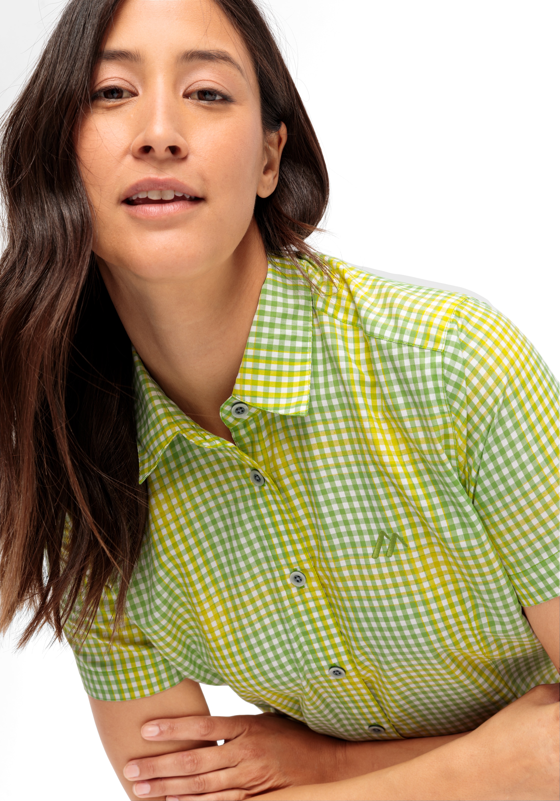 Maier Sports Funktionsbluse »Philina«, Karierte Kurzarm-Bluse für Wandern, Reisen und Freizeit