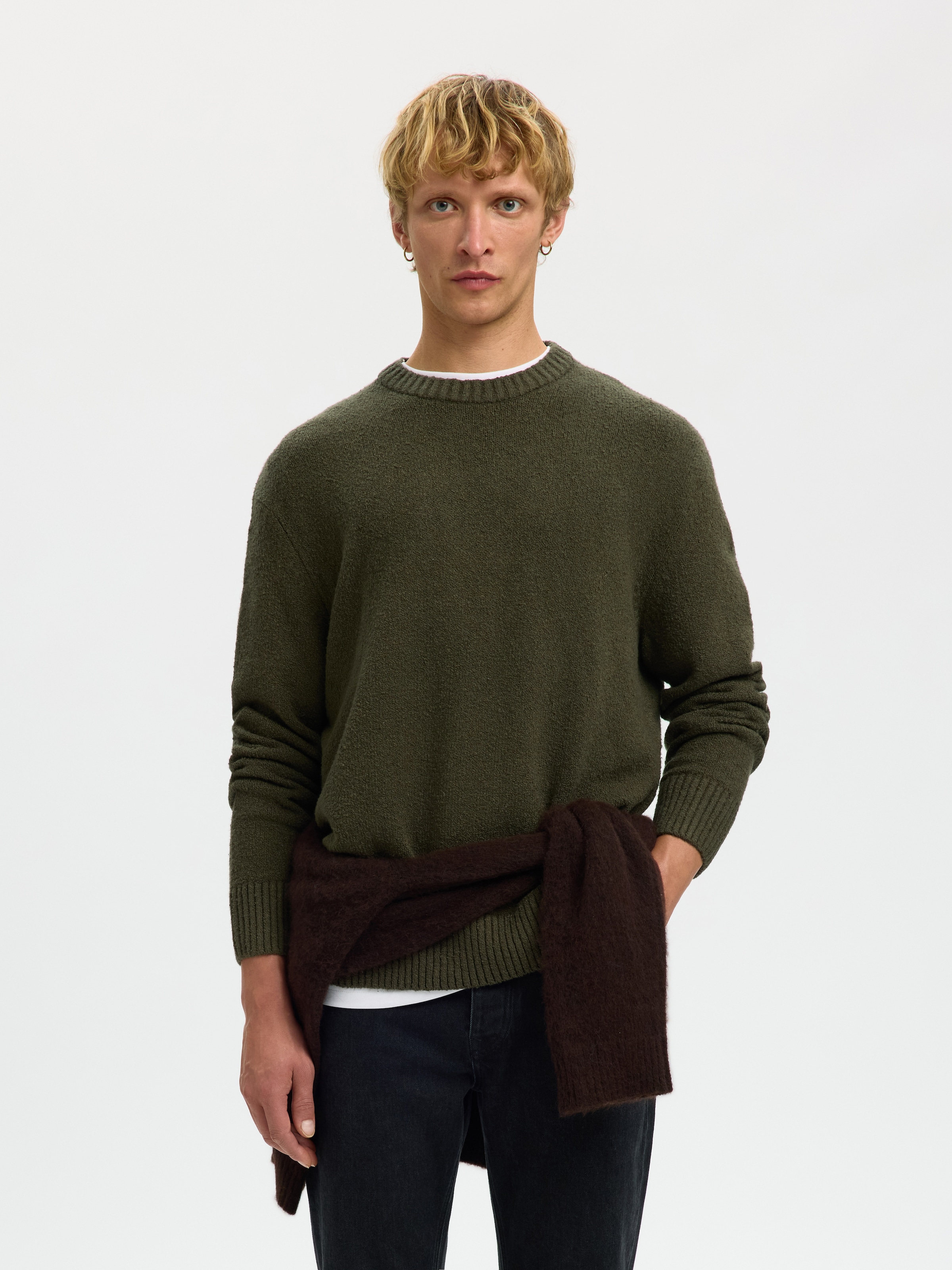 SELECTED Rundhalspullover "SLMALEX LS KNIT CREW NECK NOOS" Baumwollmischung, relaxed fit