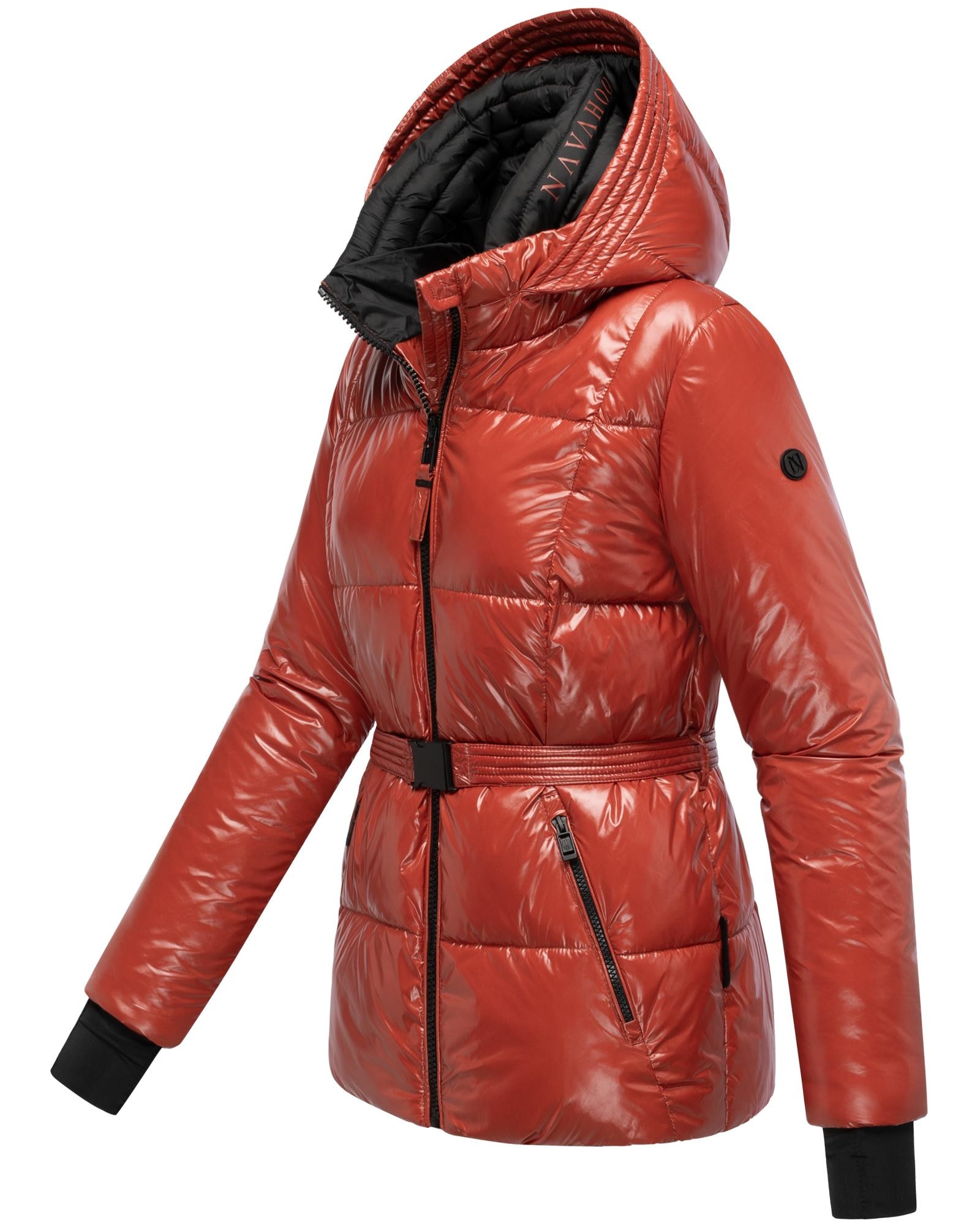 Navahoo Steppjacke »Eisglanz 14« mit Kapuze Glänzende Damen Winterjacke mit Taillengürtel