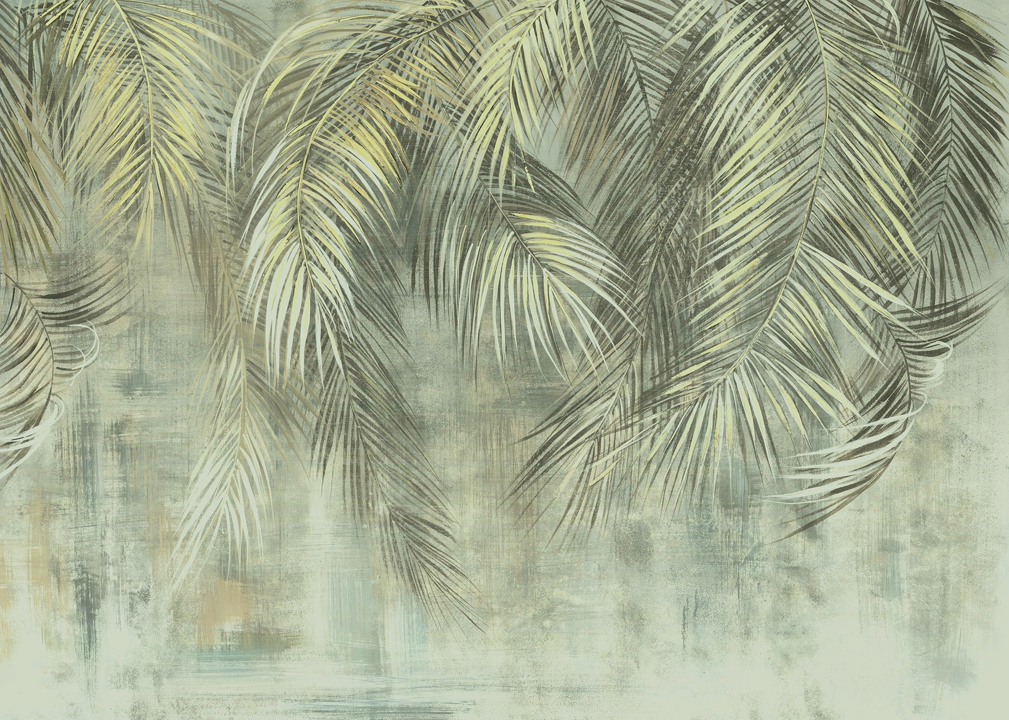 Komar Vliestapete "Digitaldruck Vlies - Palm Fronds - Größe 350 x 250 cm" bedruckt glatt Wohnzimmer, Schlafzimmer