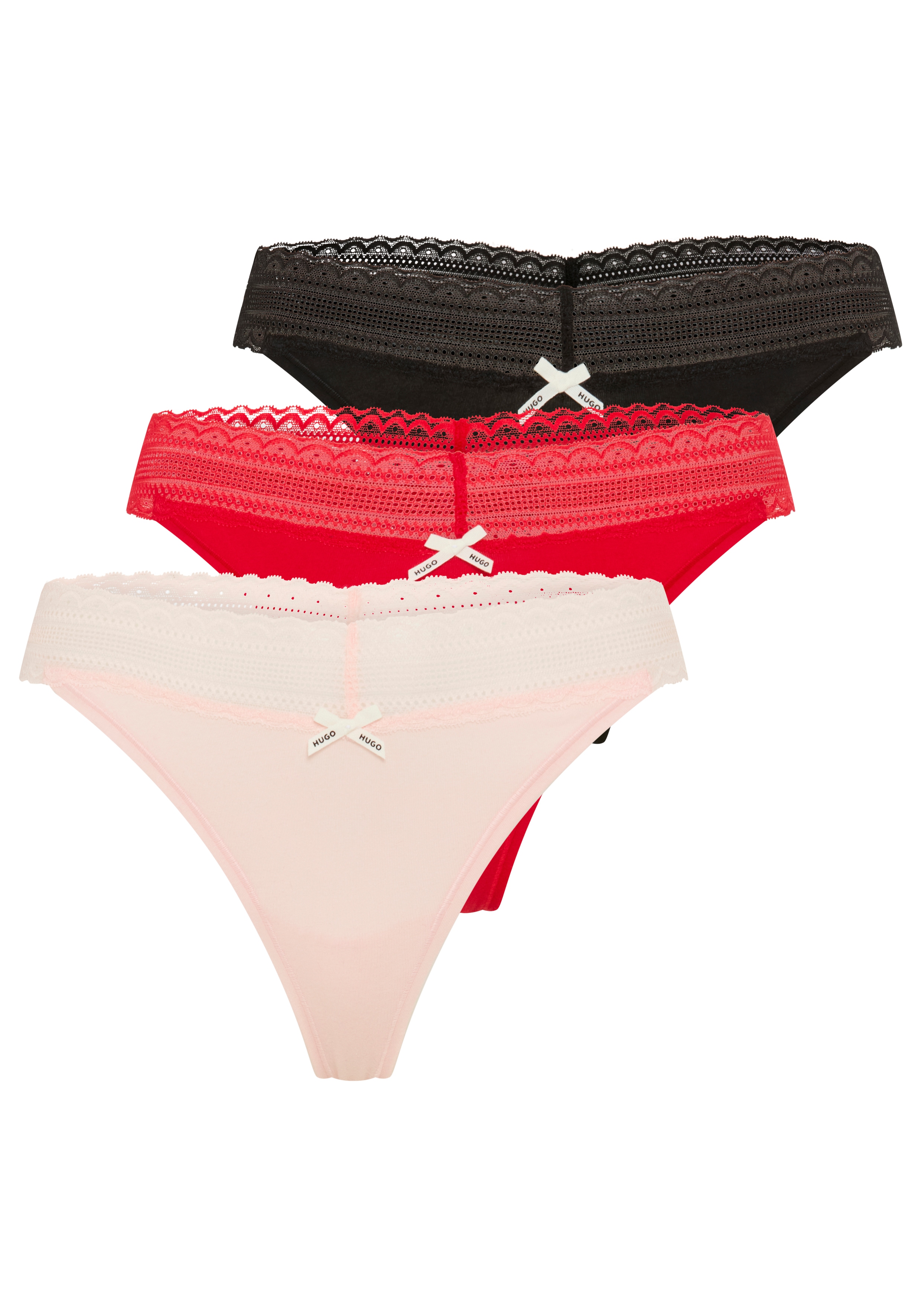 HUGO Underwear String "Lace" Packung, 3 Stk. mit Spitzeneinsatz