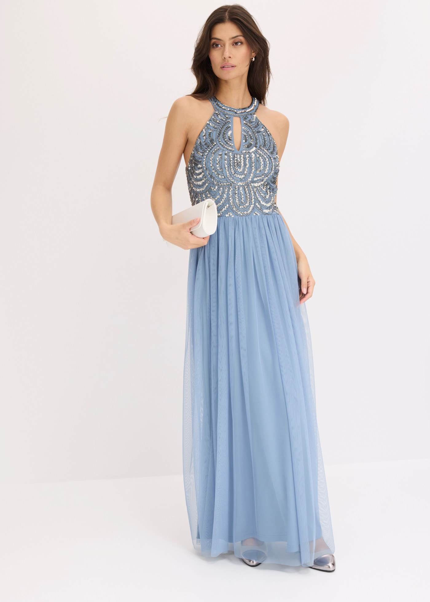 bonprix Maxikleid ausgestellte Passform, Neckholder mit Keyhole-Ausschnitt, ärmellos