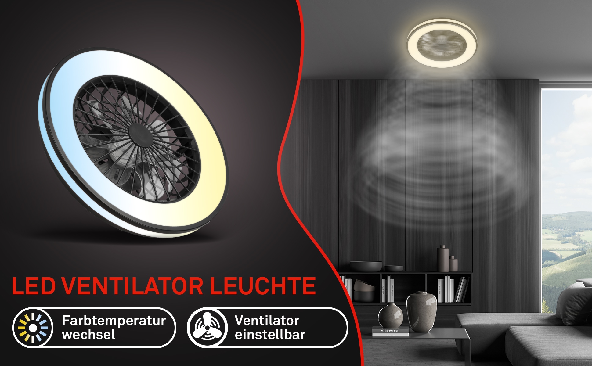 OTTO home Deckenleuchte »CCT Deckenleuchte mit Ventilator Vivienna« LED-Modul Deckenventilator mit Licht, 48,5x14,5 cm, 49Watt, Schlafzimmer