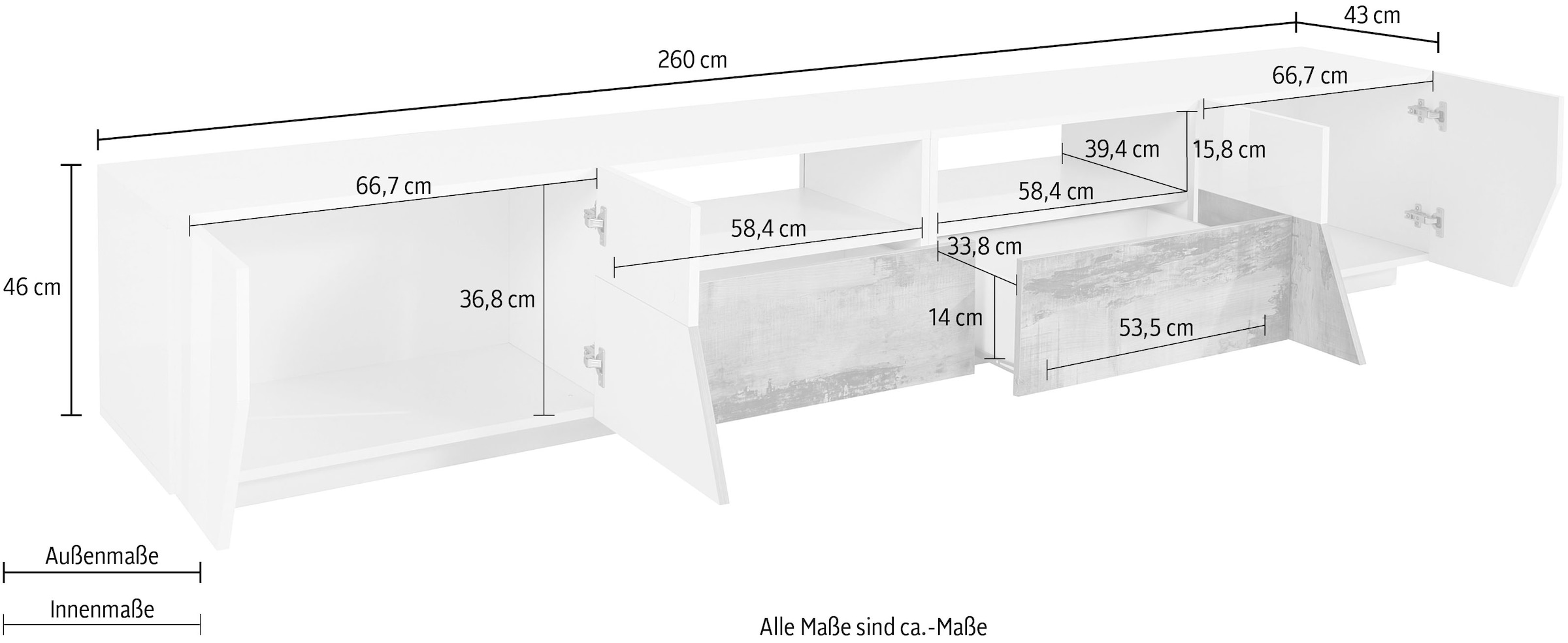 INOSIGN Lowboard »alien«, Breite ca. 260 cm