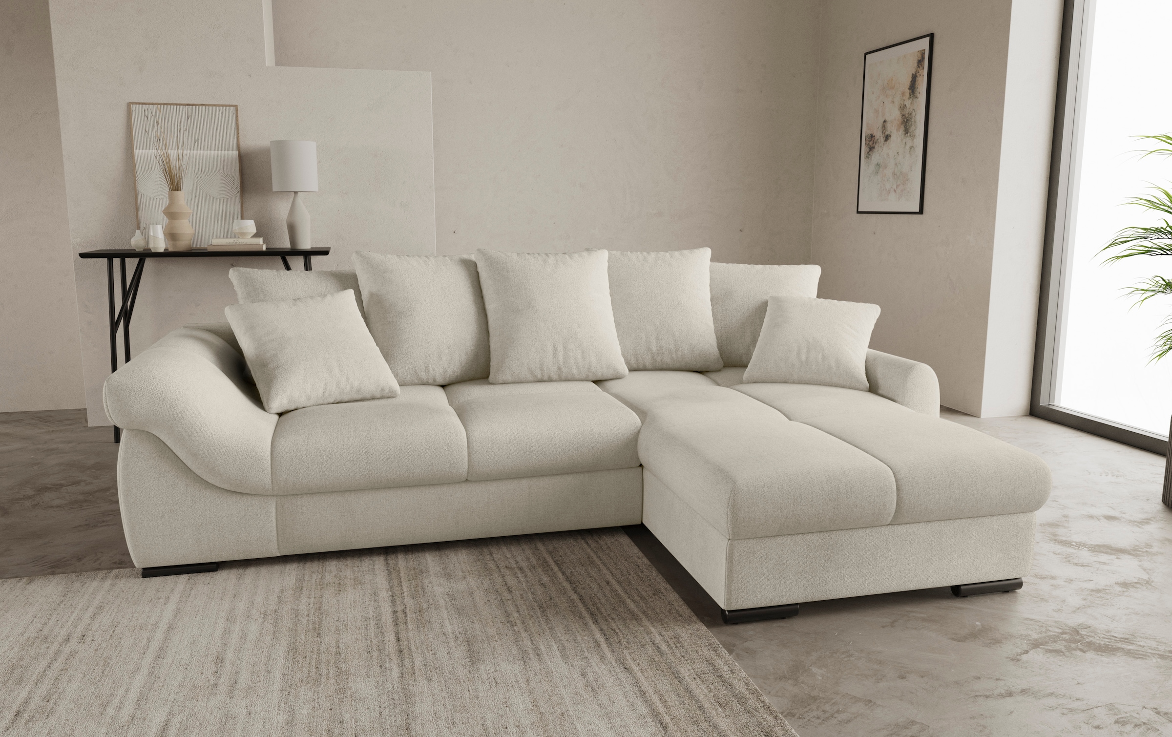 Mr. Couch Ecksofa »Livorno L-Form«, inkl. Hochschläfer-Bettauszug, XL-Bettkasten weiß beschichtet