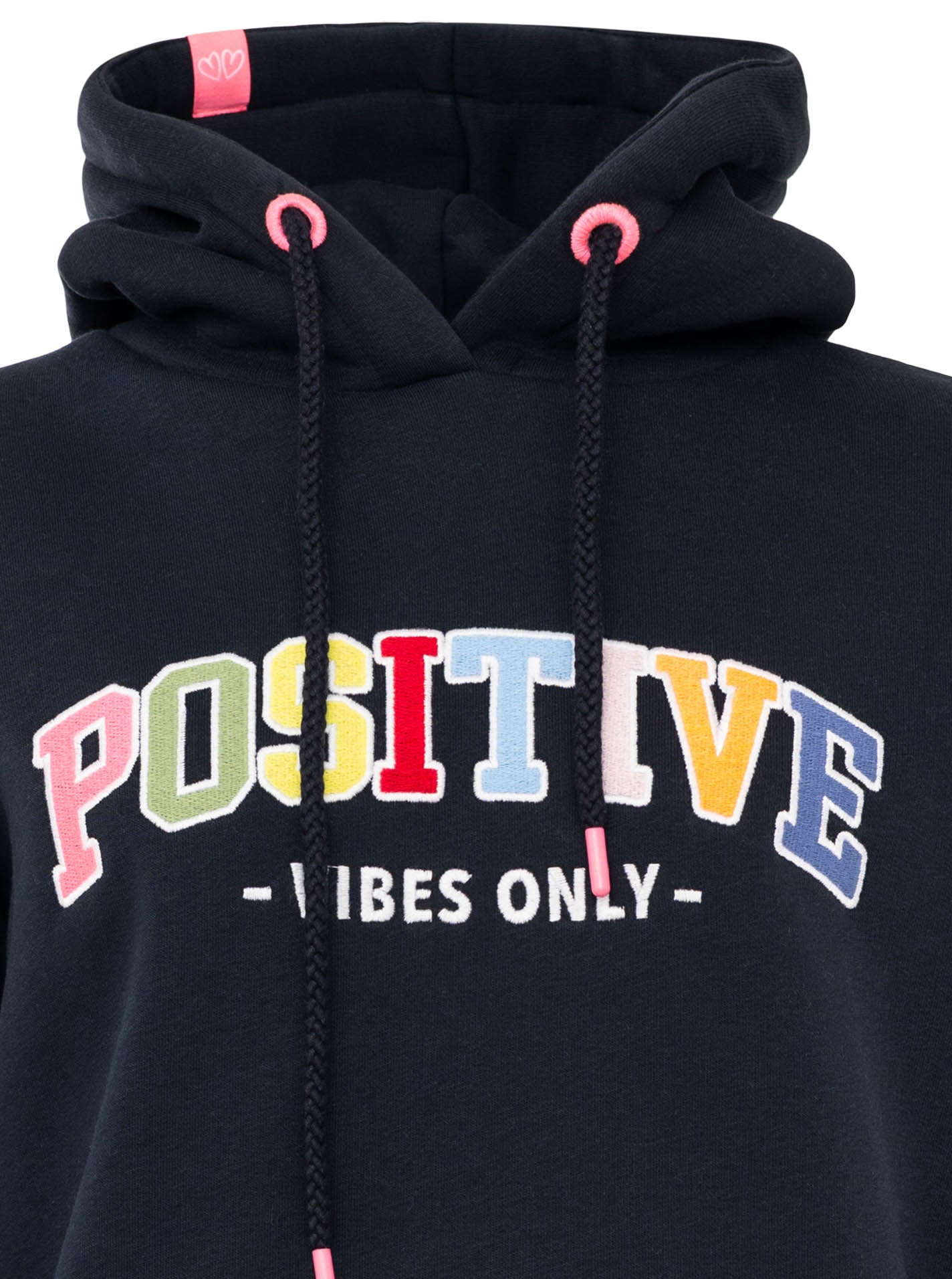Zwillingsherz Hoodie »"POSITIVE"«, buntes Sticklogo und gestreifte Ärmelbündchen, Kapuze, Kängurutasche
