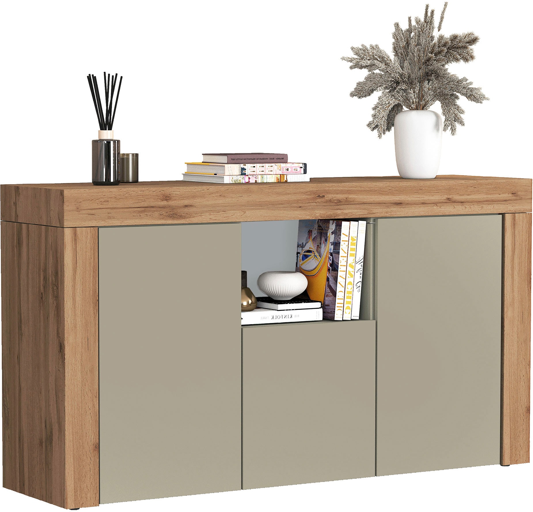 INOSIGN Sideboard »CHRONOS Breite 155 cm mit 3 Türen, 1 offenes und 6 geschlossene Fächer«, (1 St.), Sideboard,Kommode, Schrank, Grifflos mit Push to Open, Made in Italy