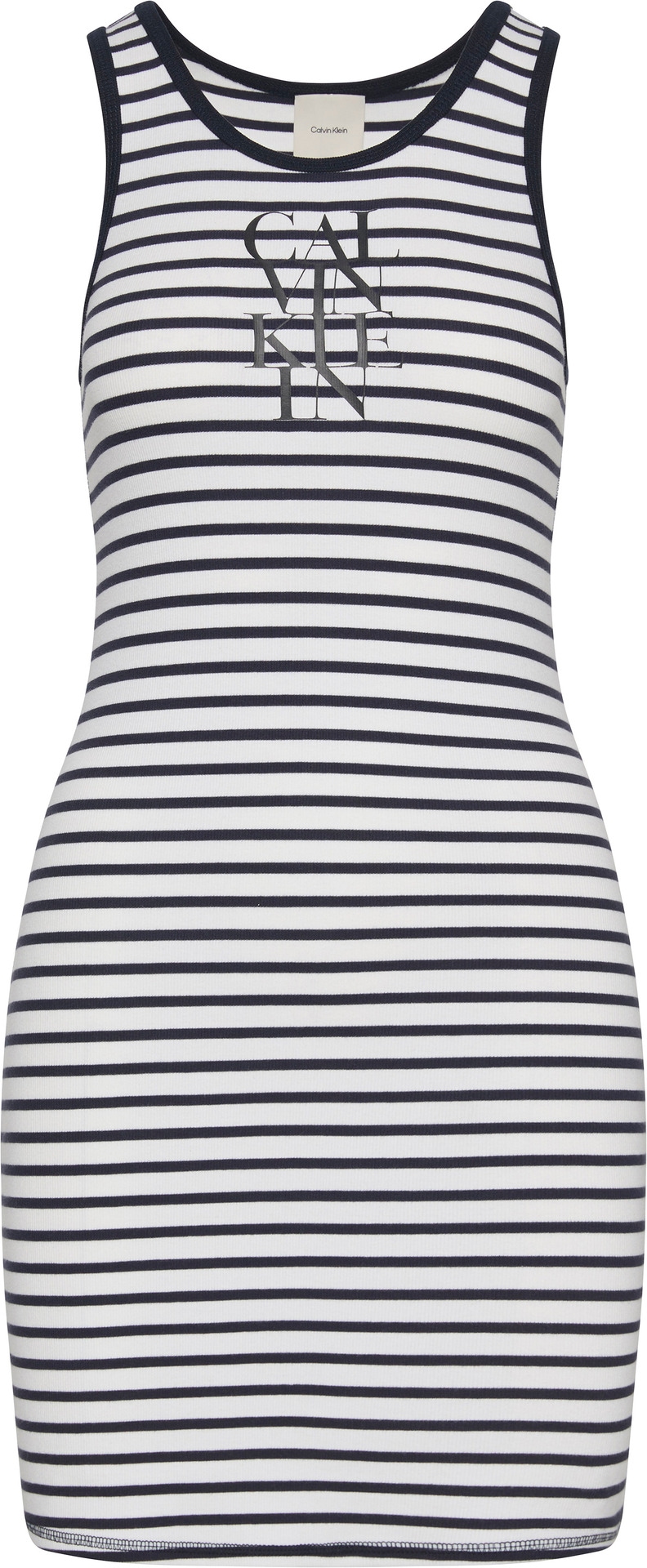 Calvin Klein Jeans Jerseykleid »COTTON RIB STRIPE SL DRESS«, Mit tiefem Rundhalsausschnitt