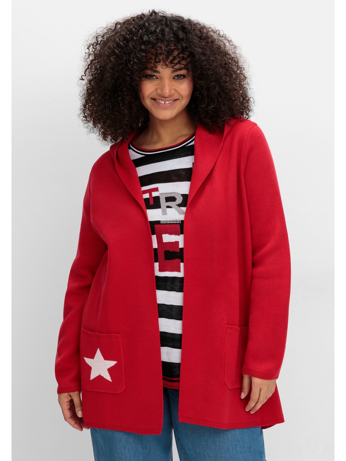 Sheego Strickjacke "Große Größen", mit Kapuze und Jacquard-Details günstig online kaufen