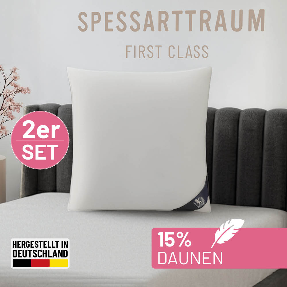 SPESSARTTRAUM "FIRST CLASS, Kopfkissen 1-tlg. oder 2-tlg. 40x80 oder 80x80 cm" Füllung: 85% Federn, 15% Daunen 2 Stk. tlg. hergestellt in Deutschland, allergikerfreundlich, im Set günstiger