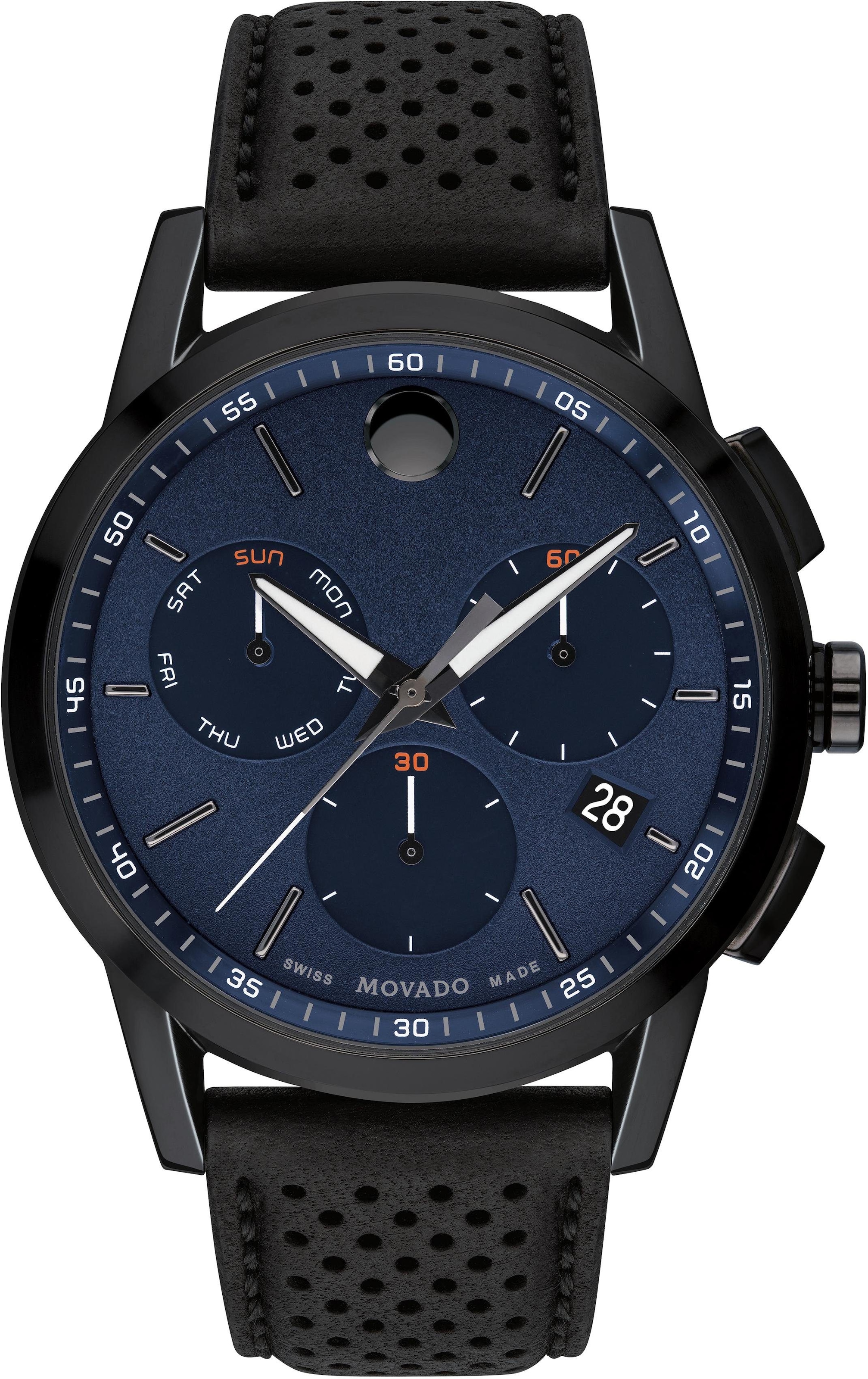 MOVADO Chronograph »MUSEUM SPORT, 607360«, Quarzuhr, Armbanduhr, Herrenuhr, Swiss Made, Lederarmband, Datum