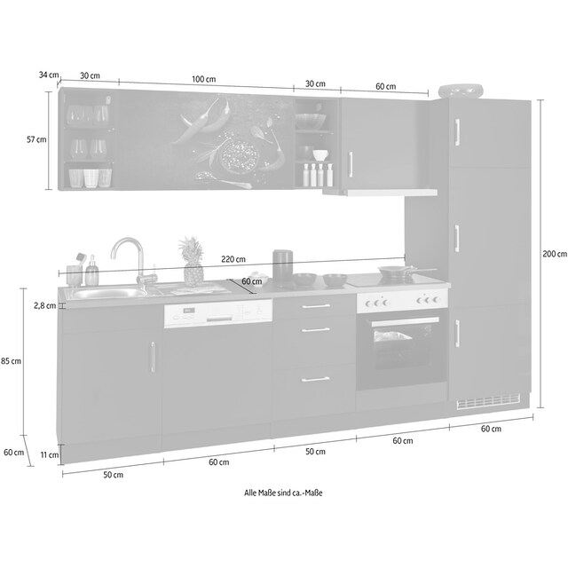 HELD MÖBEL Küchenzeile »Paris«, mit E-Geräten, Breite 280 cm bestellen |  BAUR