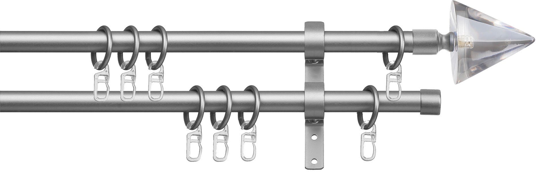 indeko Gardinenstange »Kegel Glas klar«, 2 läufig-läufig, Fixmaß, Komplett-Set inkl. Ringen und Montagematerial