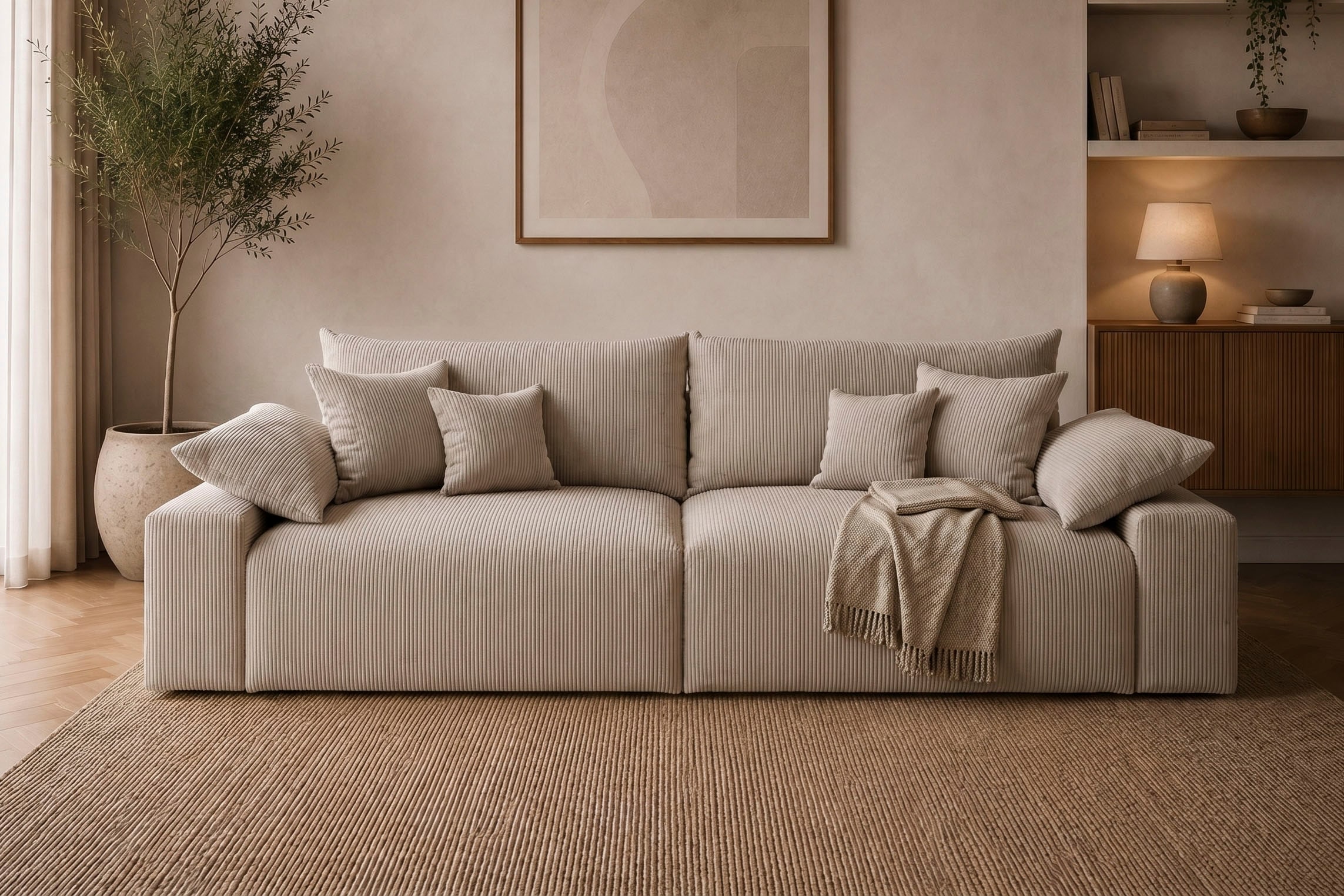 OTTO home Big-Sofa "Amici, B: 302 cm, Lounge-Sofa in Boucle und Cord" Mega-Sofa mit Lounge-Komfort, Federkern & 6 Zierkissen
