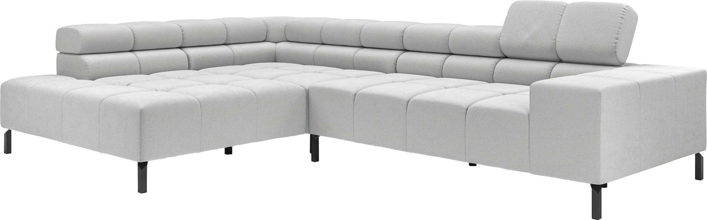 INOSIGN Ecksofa »Ancona New, wahlweise motorische Sitztiefenverstellung, auch in Cord«, feine Steppung, mit Kopfteilverstellung, 3 Zierkissen, L-Form