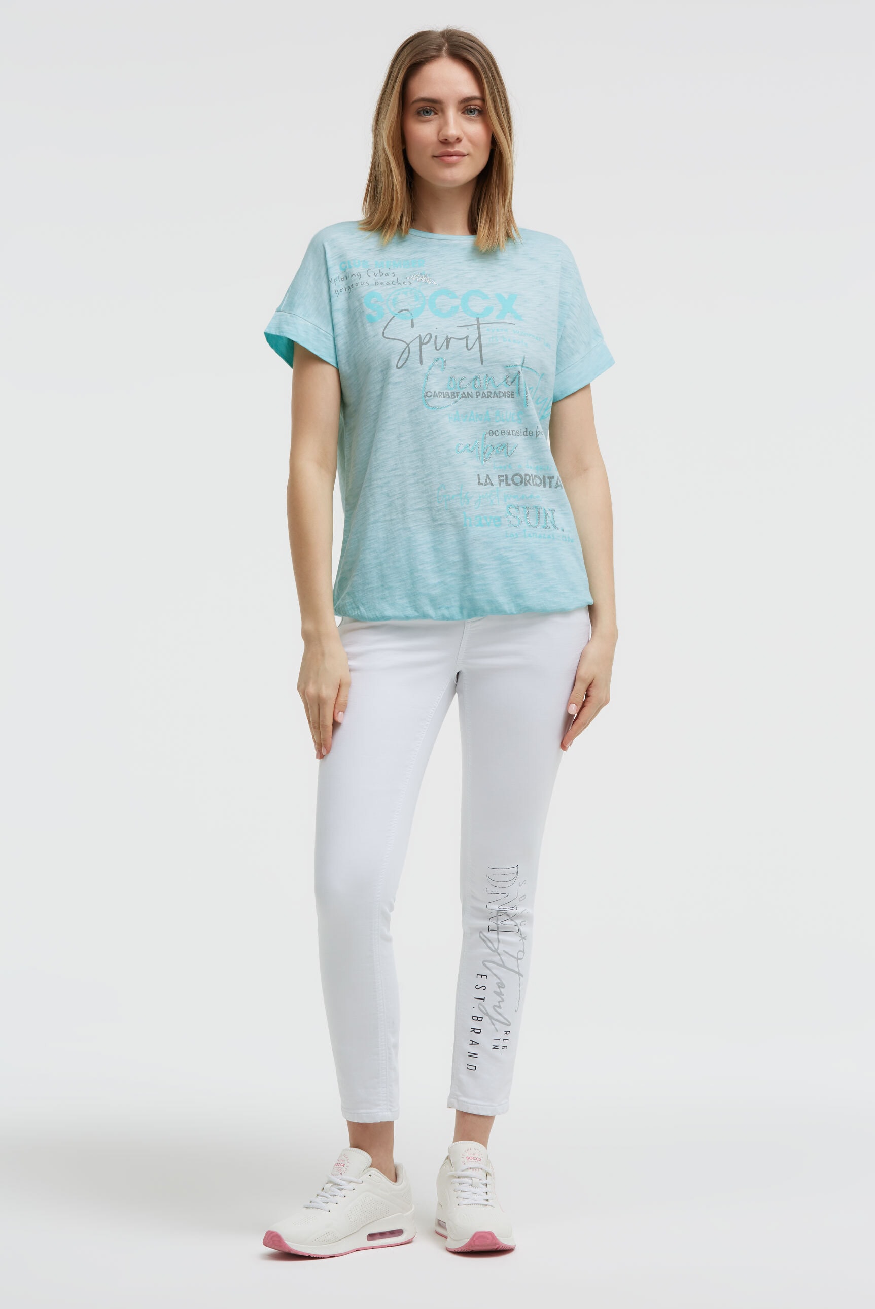 SOCCX Rundhalsshirt mit Gummizug im Saum
