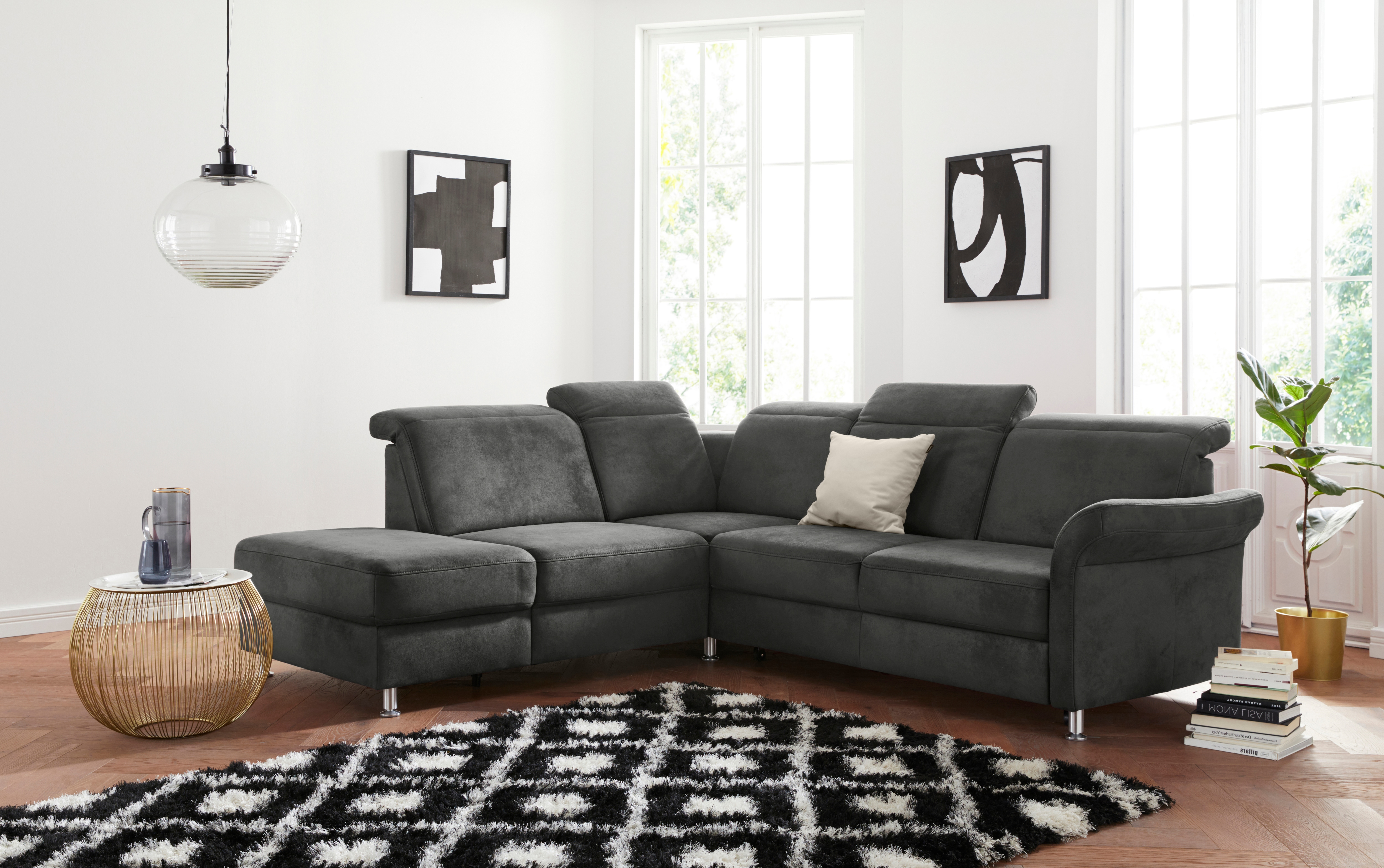 sit&more Ecksofa "Darwin L-Form" inklusive Federkern, wahlweise mit Kopfteilverstellung, Schlaffunktion
