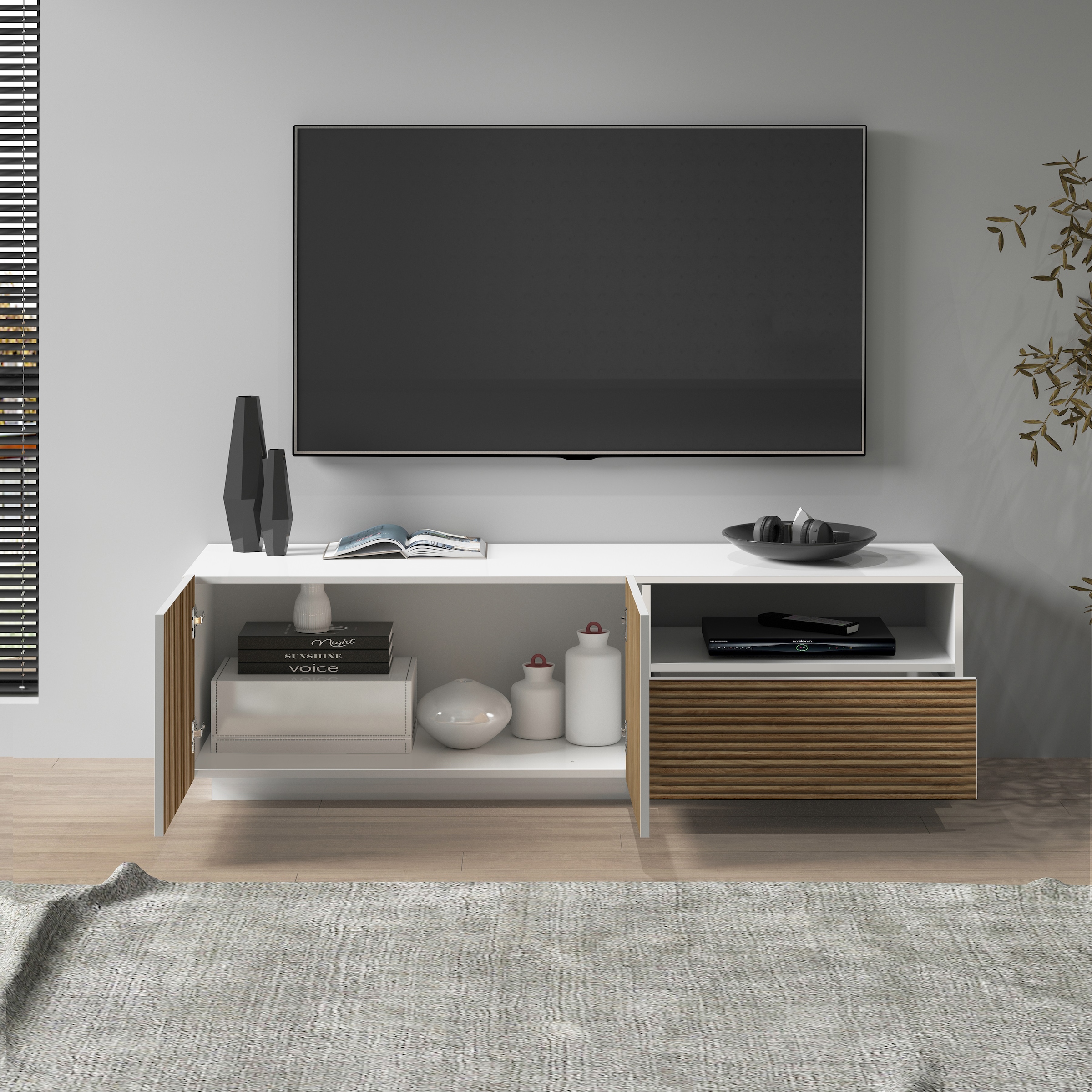 INOSIGN Lowboard »Vega,Lowboard,TV Board,TV Schrank,150 cm«, mit 2 Türen und 1 Schublade,Fronten mit Rillen-Optik