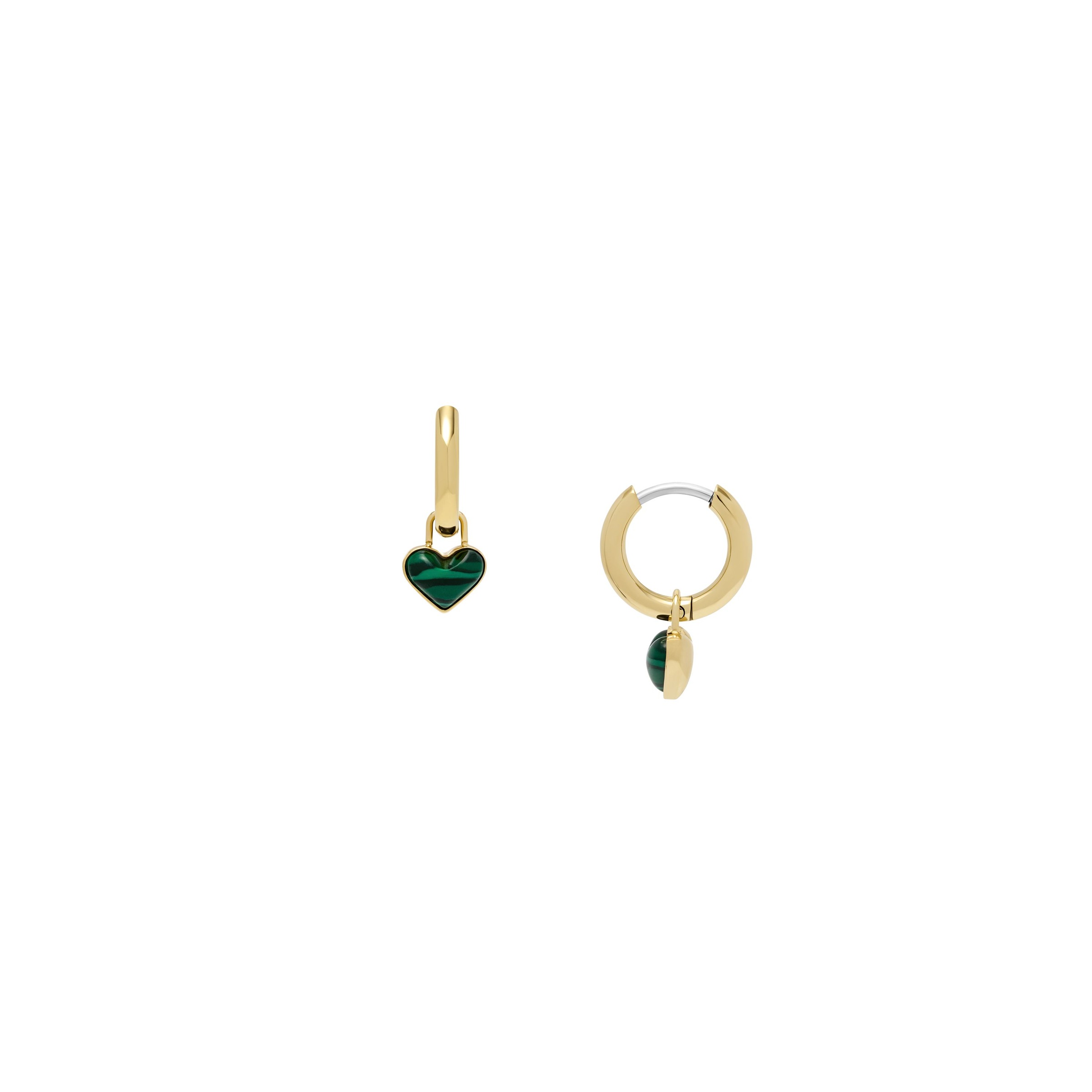 Fossil Paar Creolen »Schmuck Geschenk Edelstahl JEWELRY Herz, JF04859710«, mit Malachit - Einhänger abnehmbar