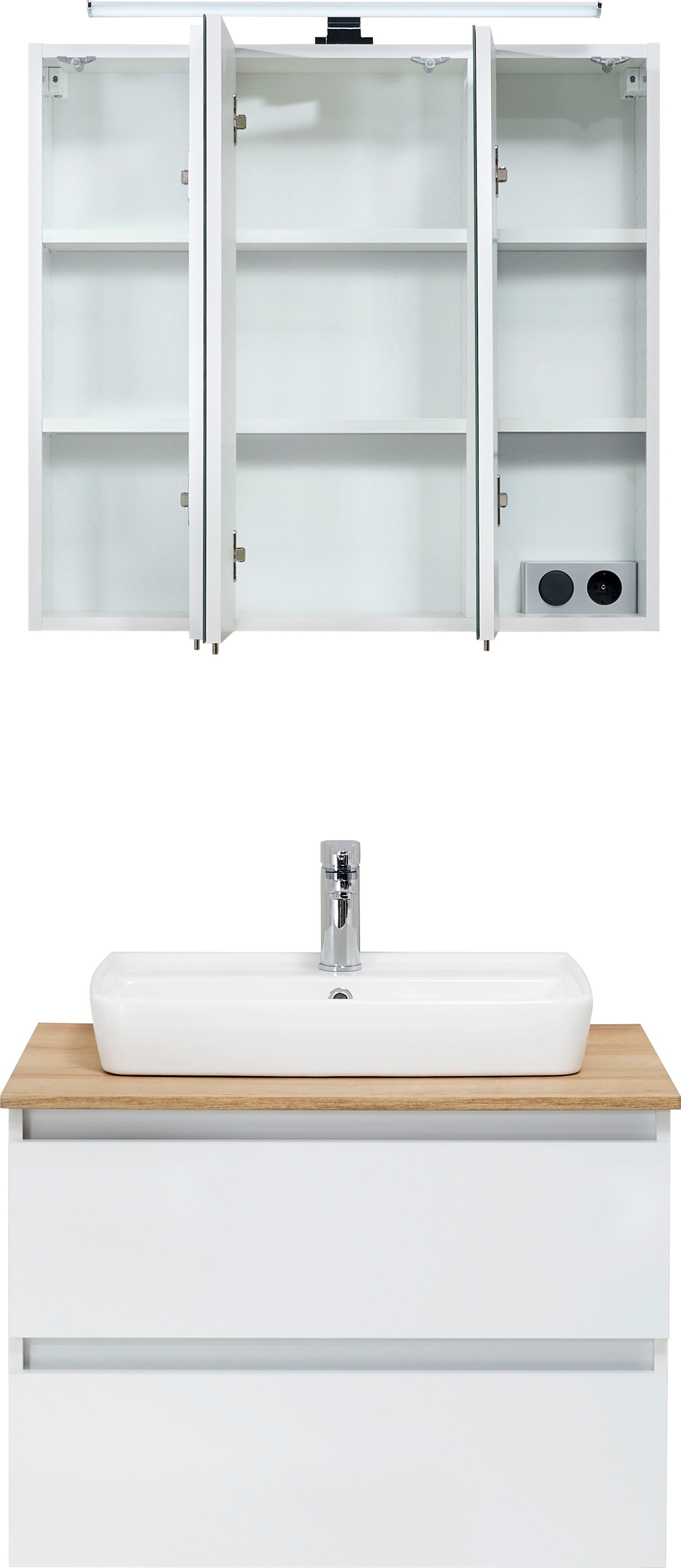 Thumbnail - Saphir Badmöbel-Set "Quickset 360 2-teilig, Keramik-Aufsatzbecken mit LED-Spiegelschrank" 2 Stk. tlg.