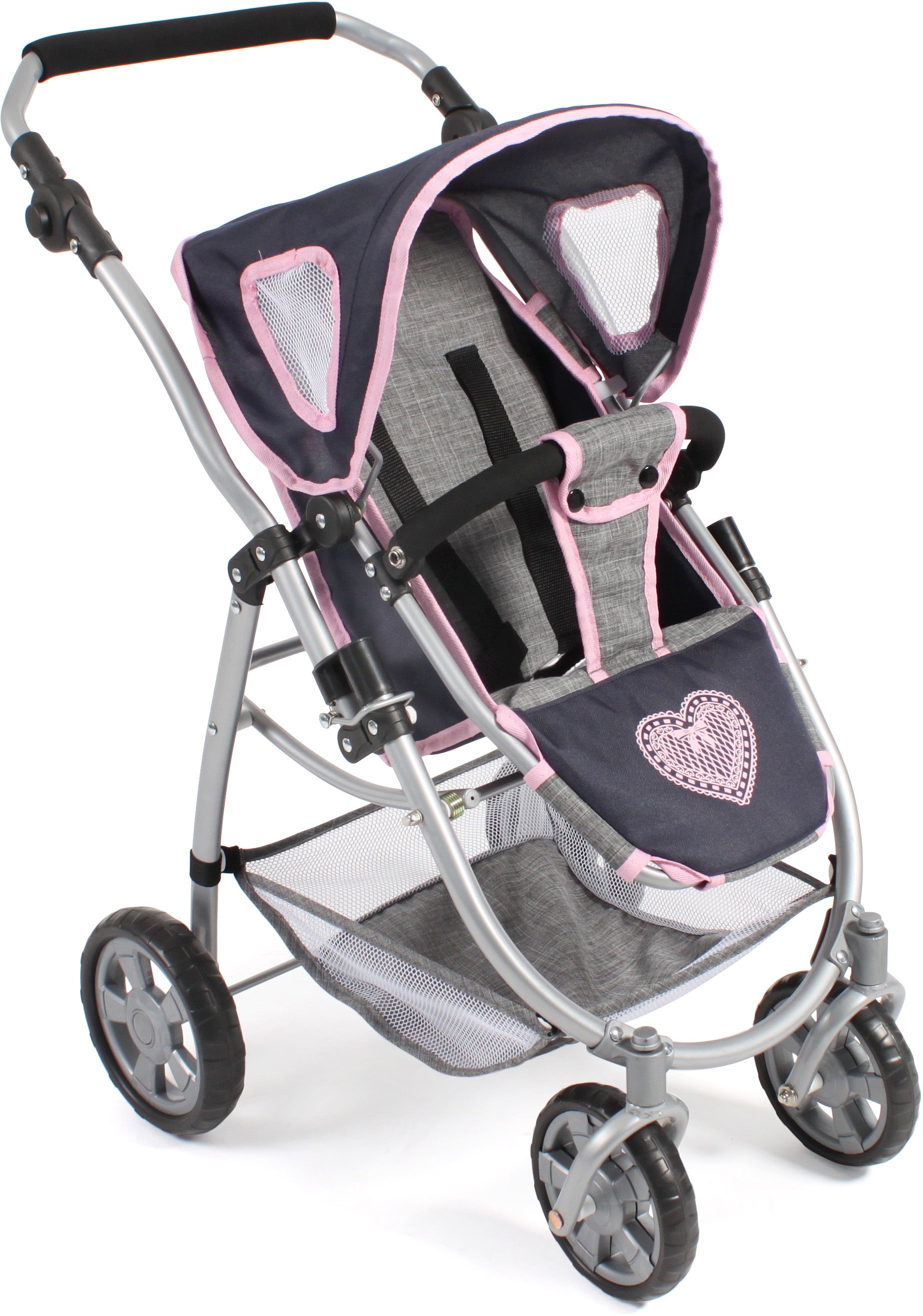 Kombi-Puppenwagen CHIC2000 "Emotion All In 3in1, Grau-Navy", blau (melange grau, navy), Puppenwagen, KinderB:67cm H:77cm T:67cm, Kunststoff, Metall, Stoff, inkl. Babywanne, Babyschale und Sportwagenaufsatz, B:67cm H:77cm T:67cm 2