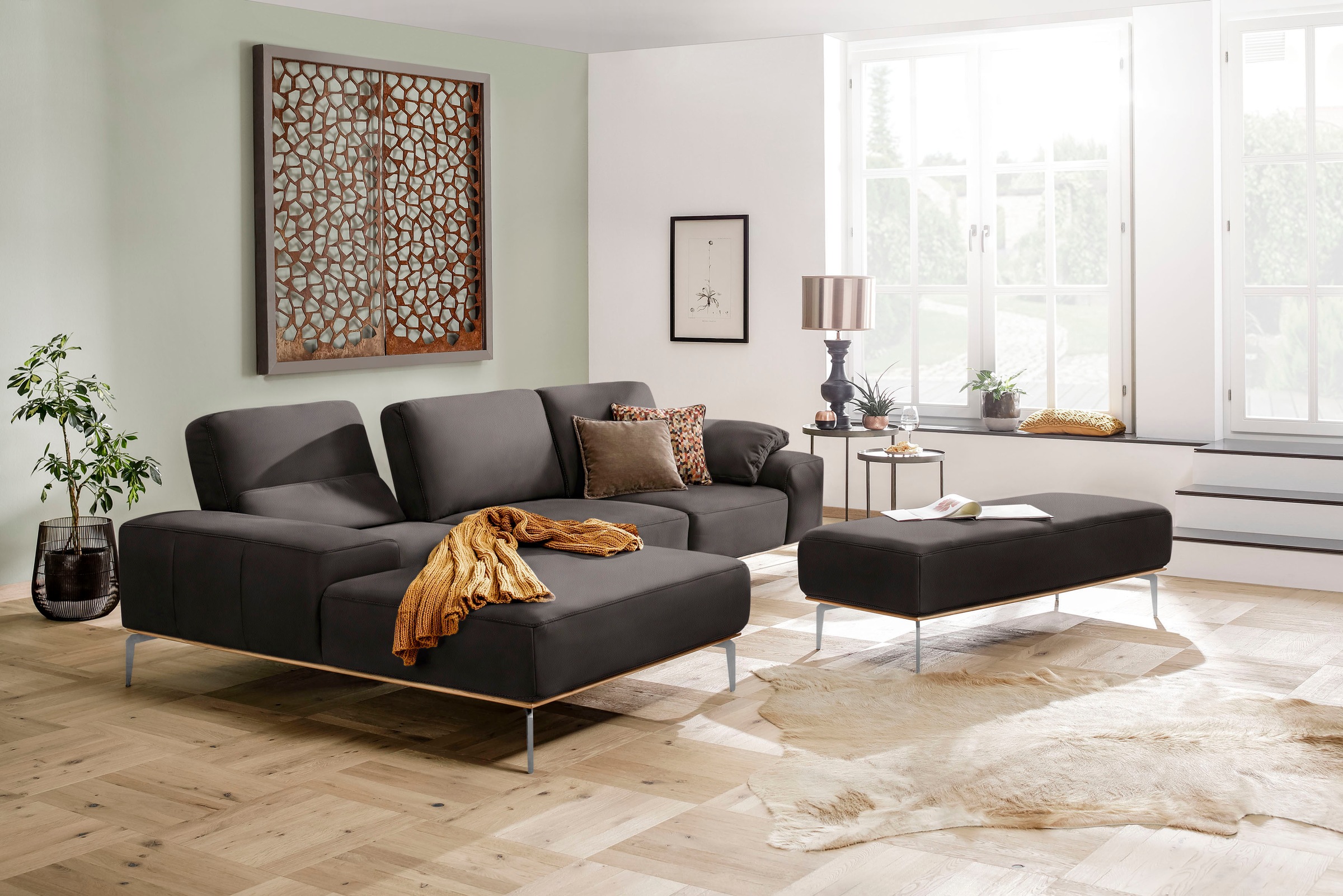 W.SCHILLIG Ecksofa »run, Designsofa mit tollem Sitzkomfort, bequem, L-Form«, mit elegantem Holzsockel, Füße in Chrom glänzend, Breite 319 cm