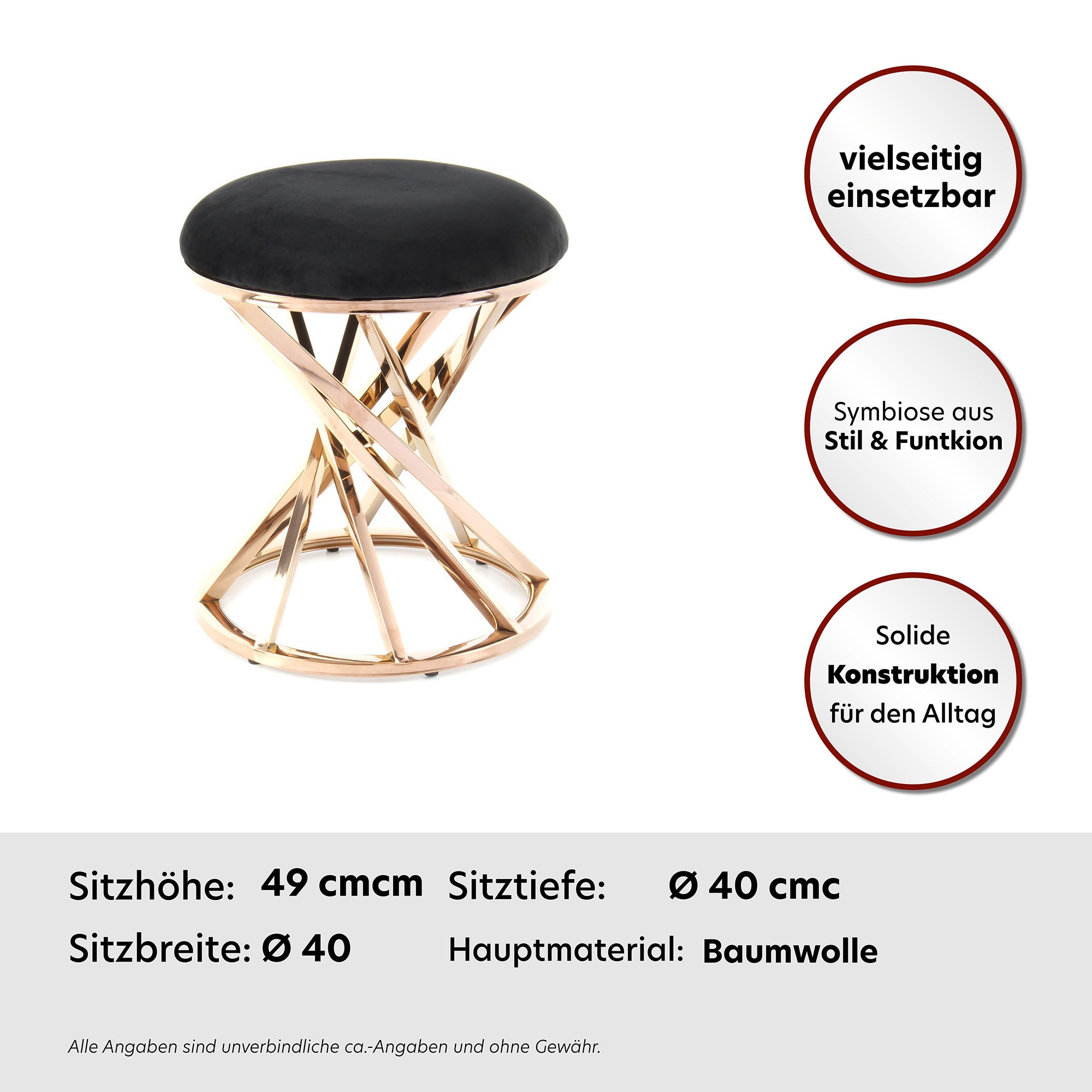 Kayoom Sitzhocker »Hocker Wesley 325,Sitzpouf in elegantem Design, Gestell aus Metall«, (1 St.), glamourös, hochwertig, mit weichem Sitzkissen und Stoffbezug