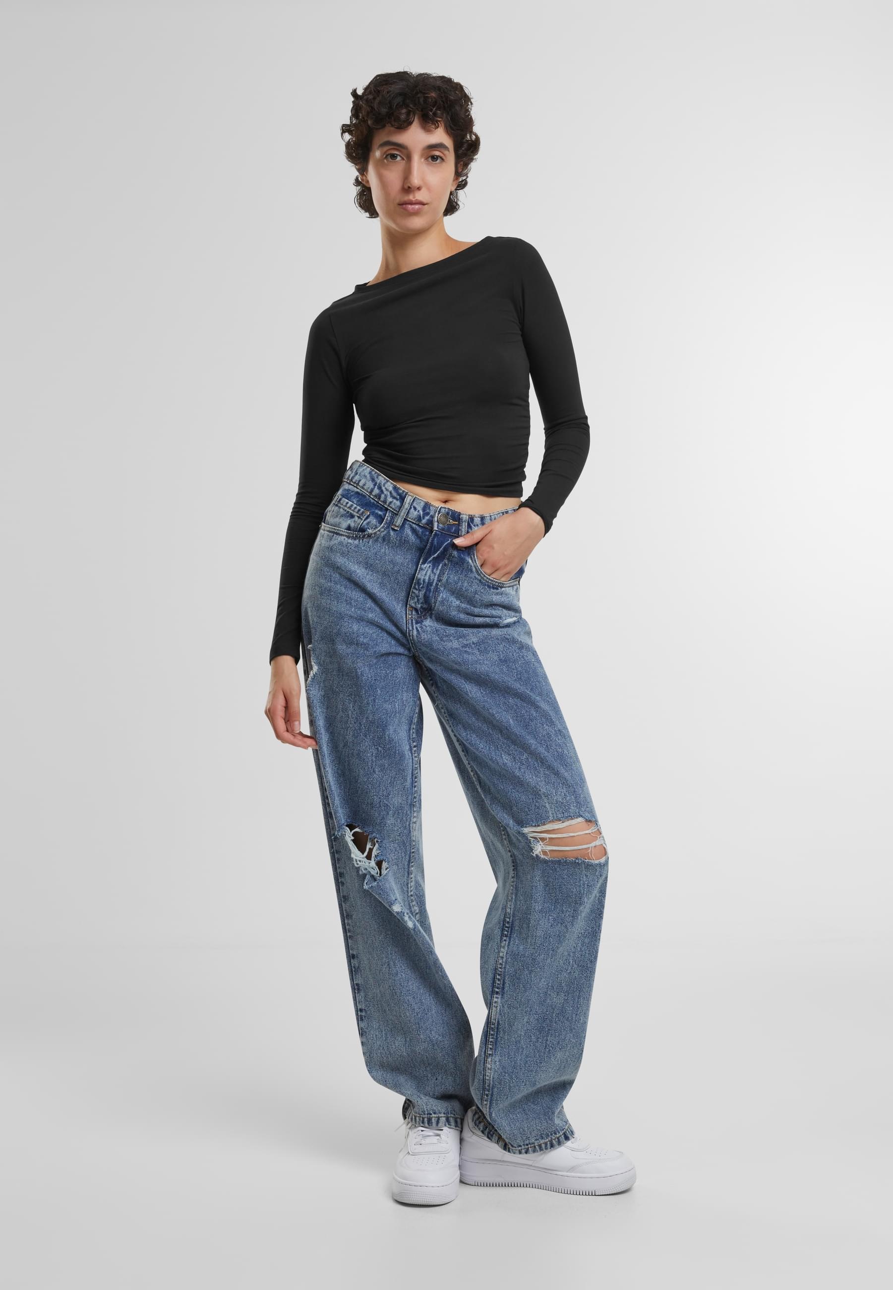 URBAN CLASSICS Longsleeve »Urban Classics Ladies Ruffled Super Slim Longsleeve«, (1 tlg.)