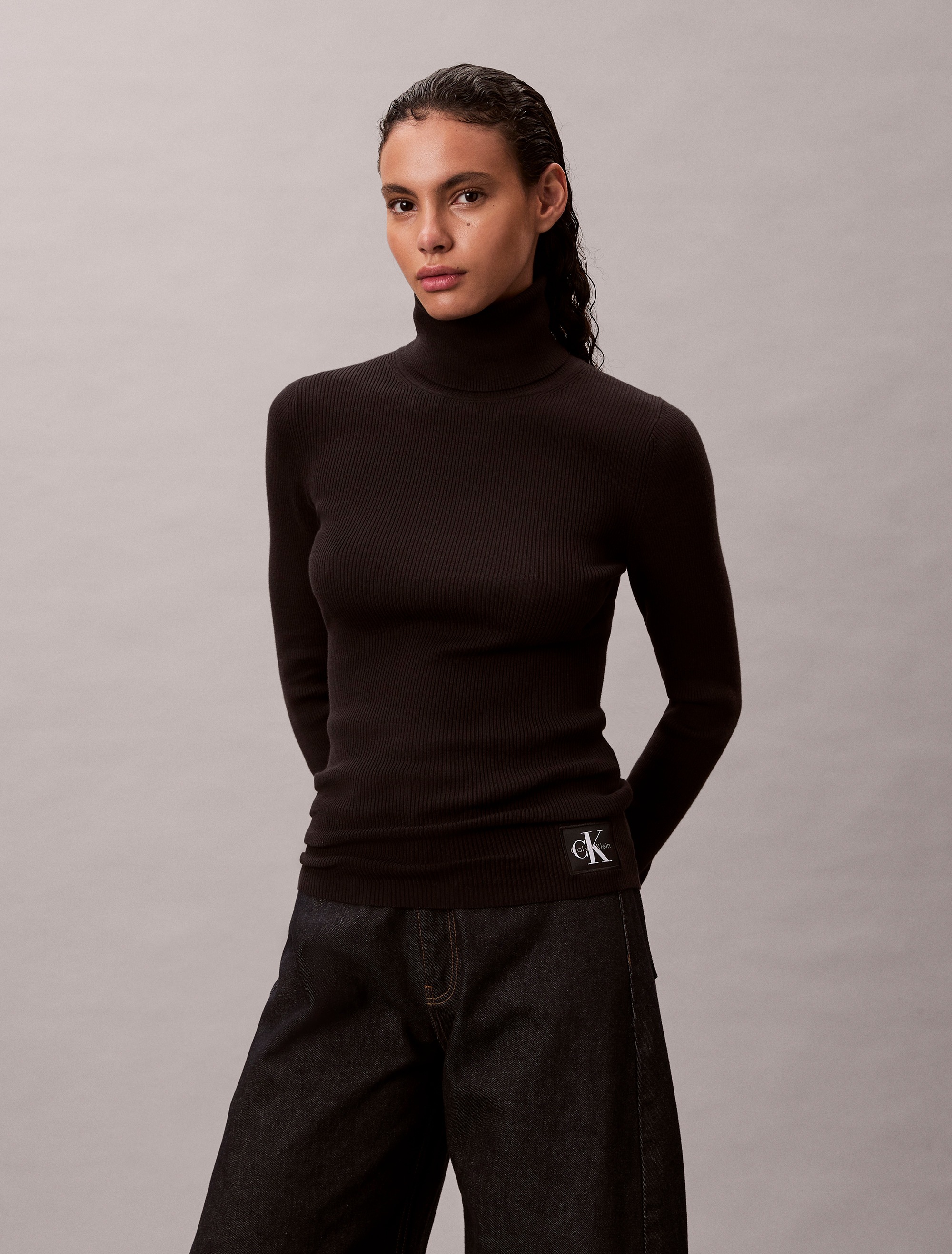 Calvin Klein Jeans Rollkragenpullover, Rippstrick, figurbetonte Passform, M günstig online kaufen