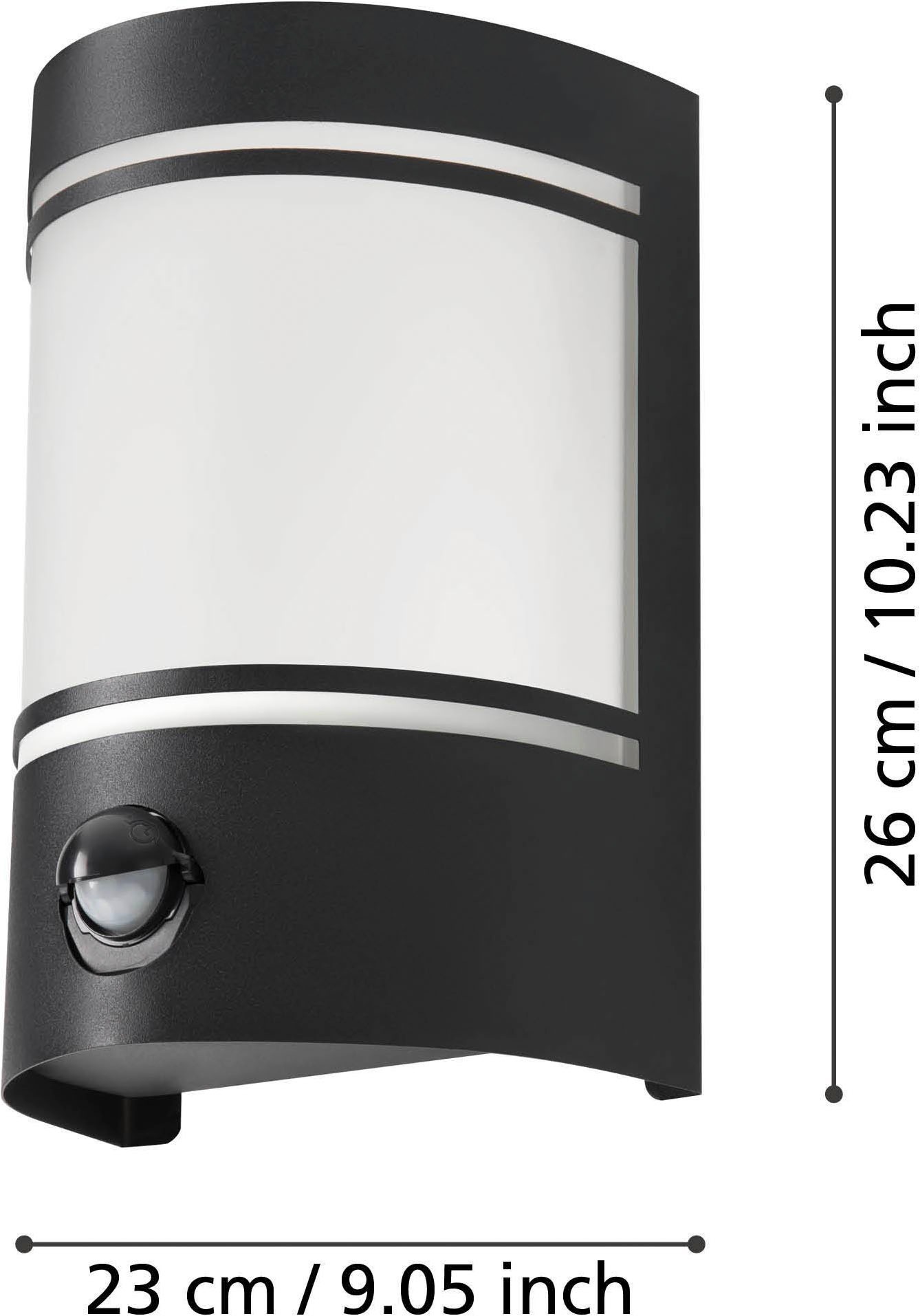 EGLO Wandleuchte »Cerno Wandlampe, Außenleuchte, Dämmerungssensr, E27, IP44, Lampe« E27 1 Stk. Wand-/Deckenleuchte - L14 x H20 x AL11 cm - schwarz - 1X40W exkl.