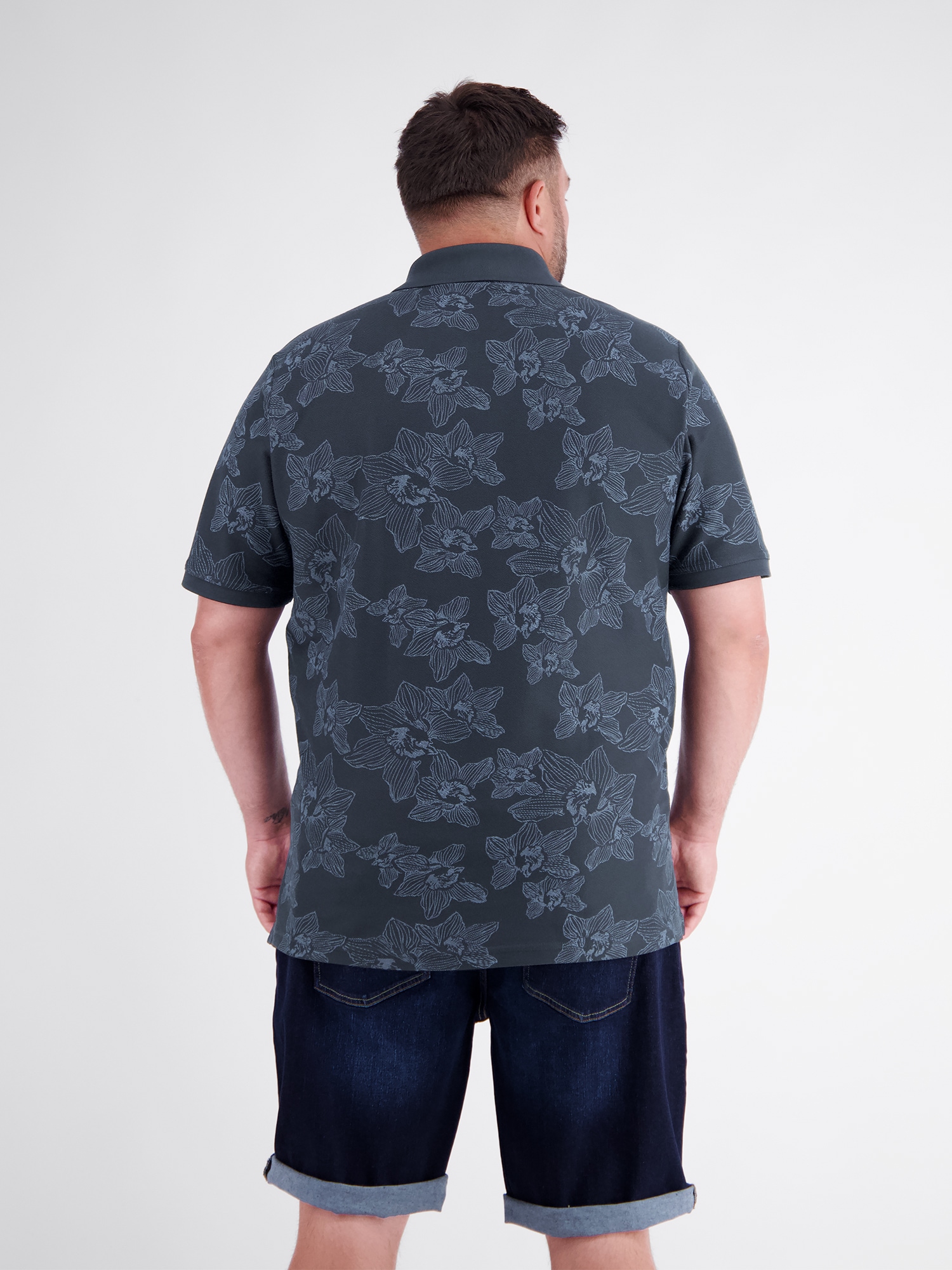LERROS Poloshirt »Poloshirt mit Print und Flachstrickkragen, große Größen«