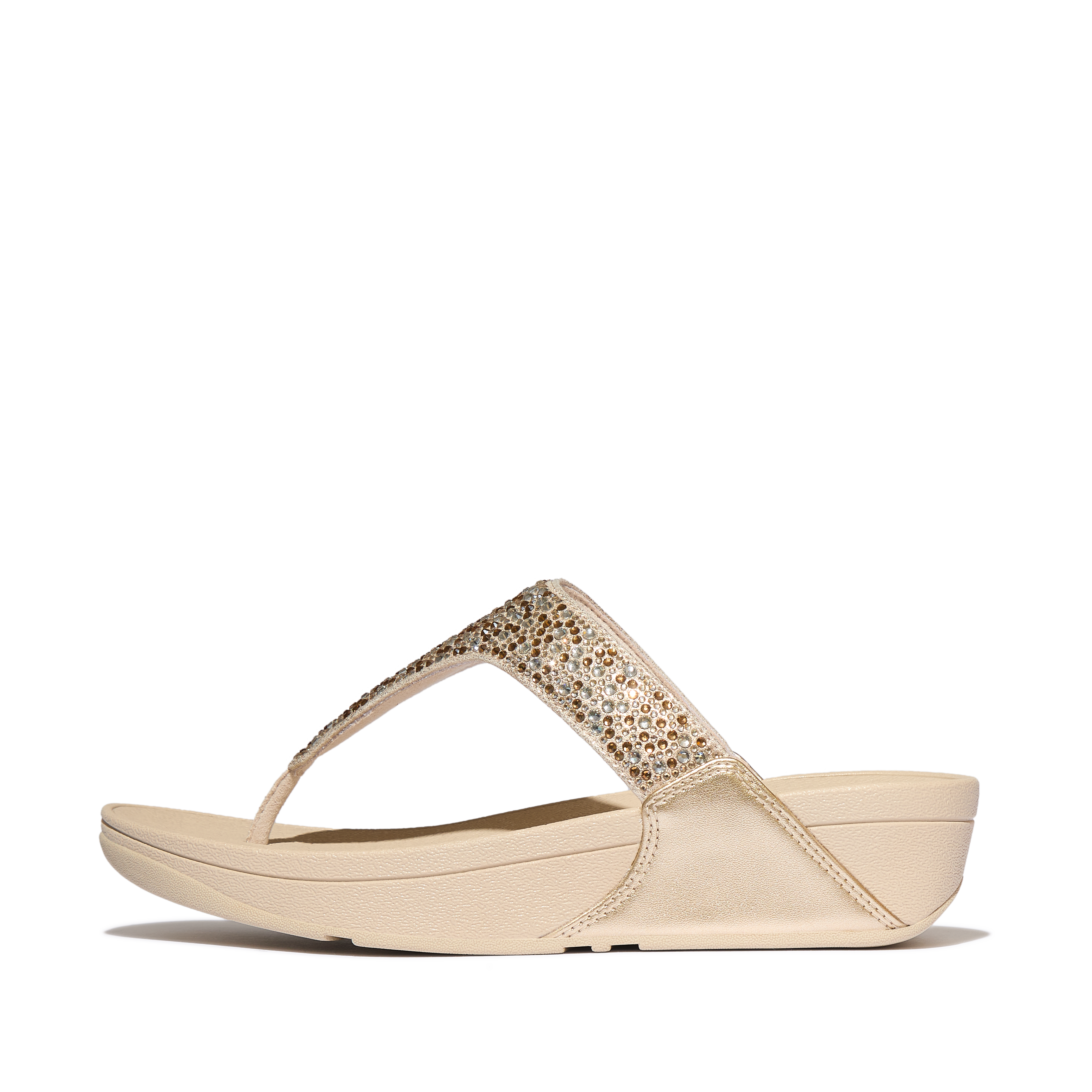 Fitflop Zehentrenner "LULU CRYSTAL-MIX METALLIC TOE-POST SANDALS" Keilabsatz, Plateauschuh, Dianette mit mehrfarbigen Strasssteinchen