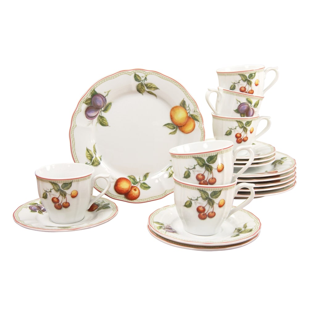 CreaTable Kaffeeservice »Geschirr-Set Flora Orchard«, (Set, 18 tlg., Kaffeegeschirr für 6 Personen), Service, 18 Teile, für 6 Personen