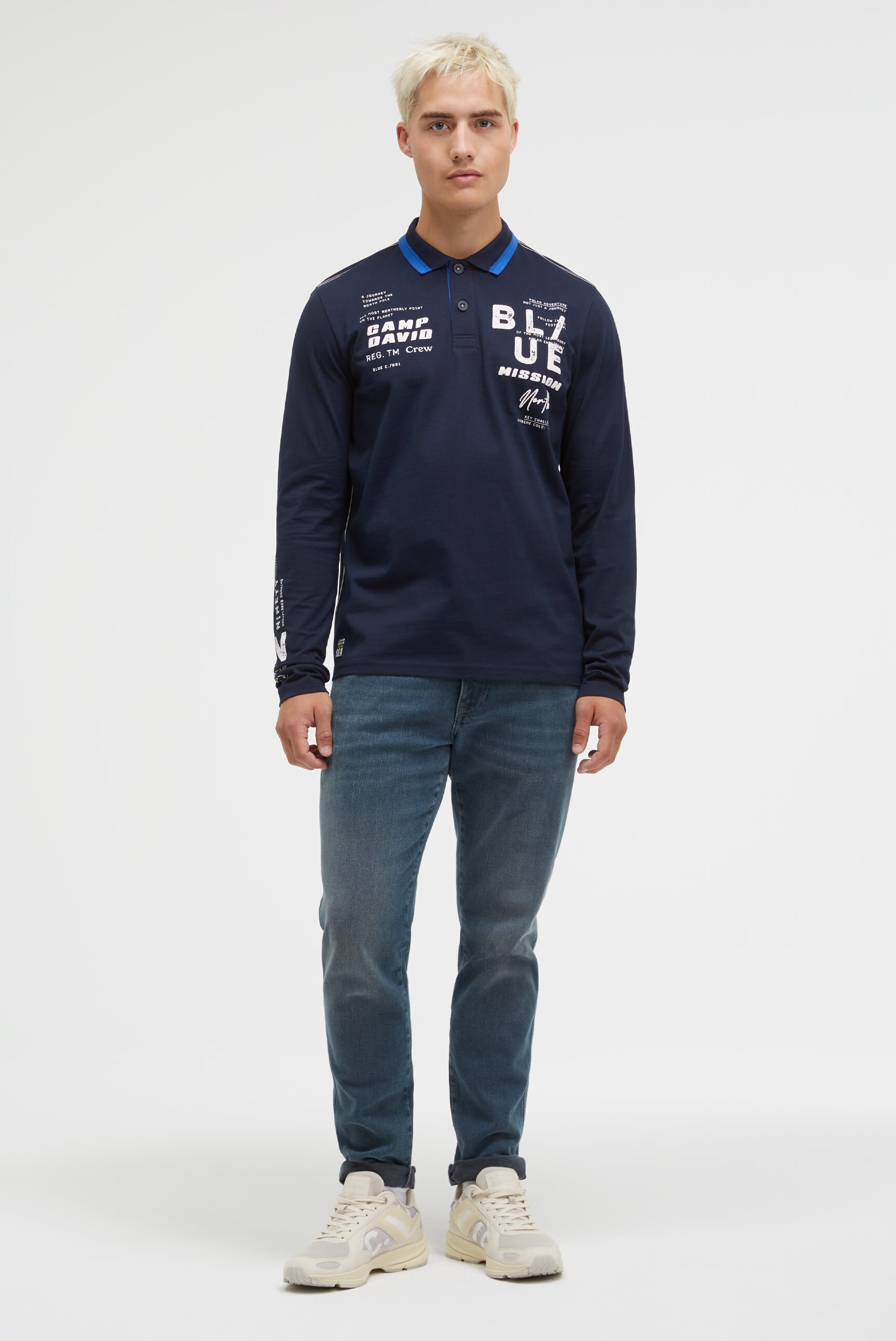 CAMP DAVID Langarm-Poloshirt, aus Baumwolle