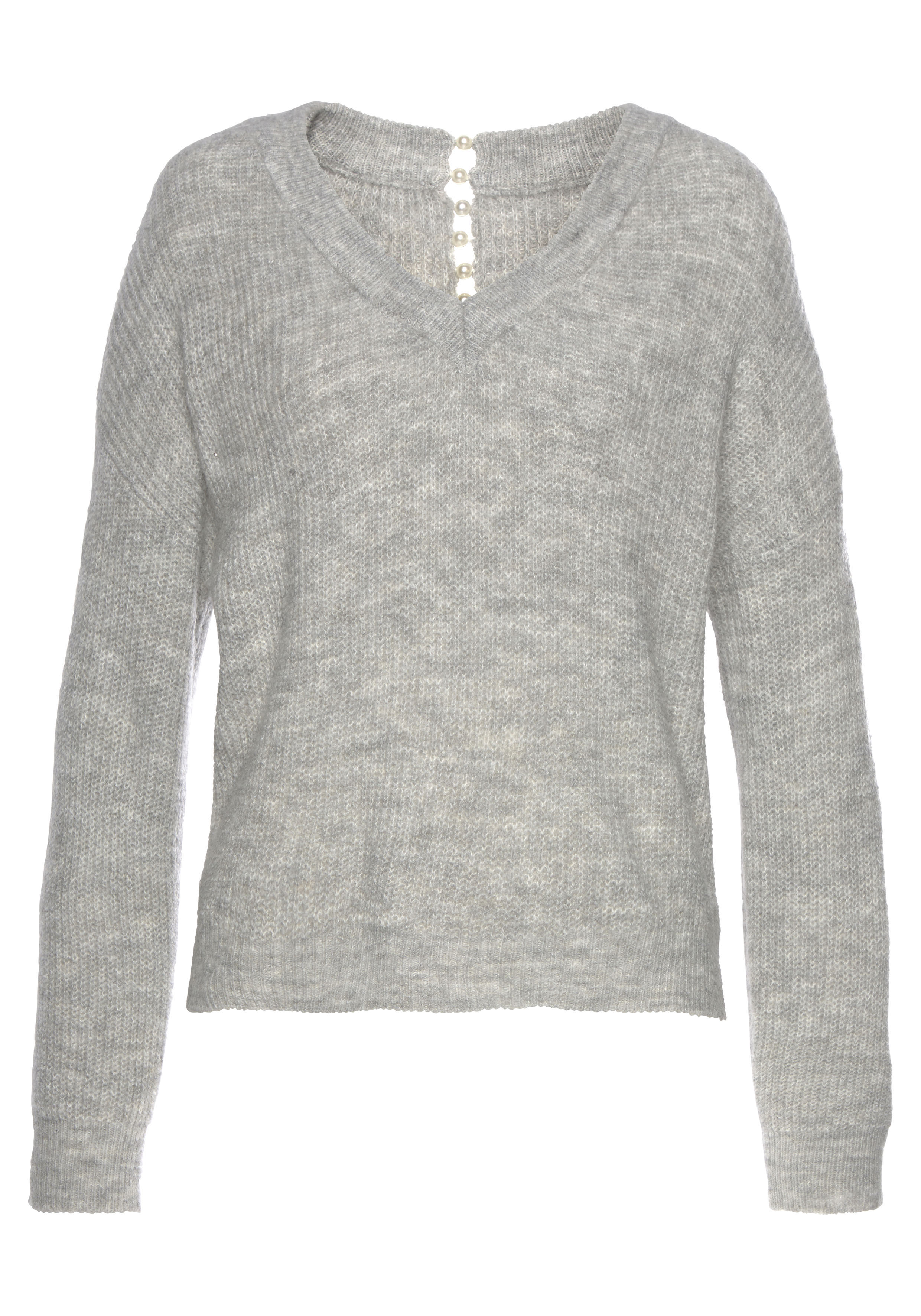 Thumbnail - LASCANA V-Ausschnitt-Pullover, mit Zierperlen im Rücken, eleganter Strickpullover