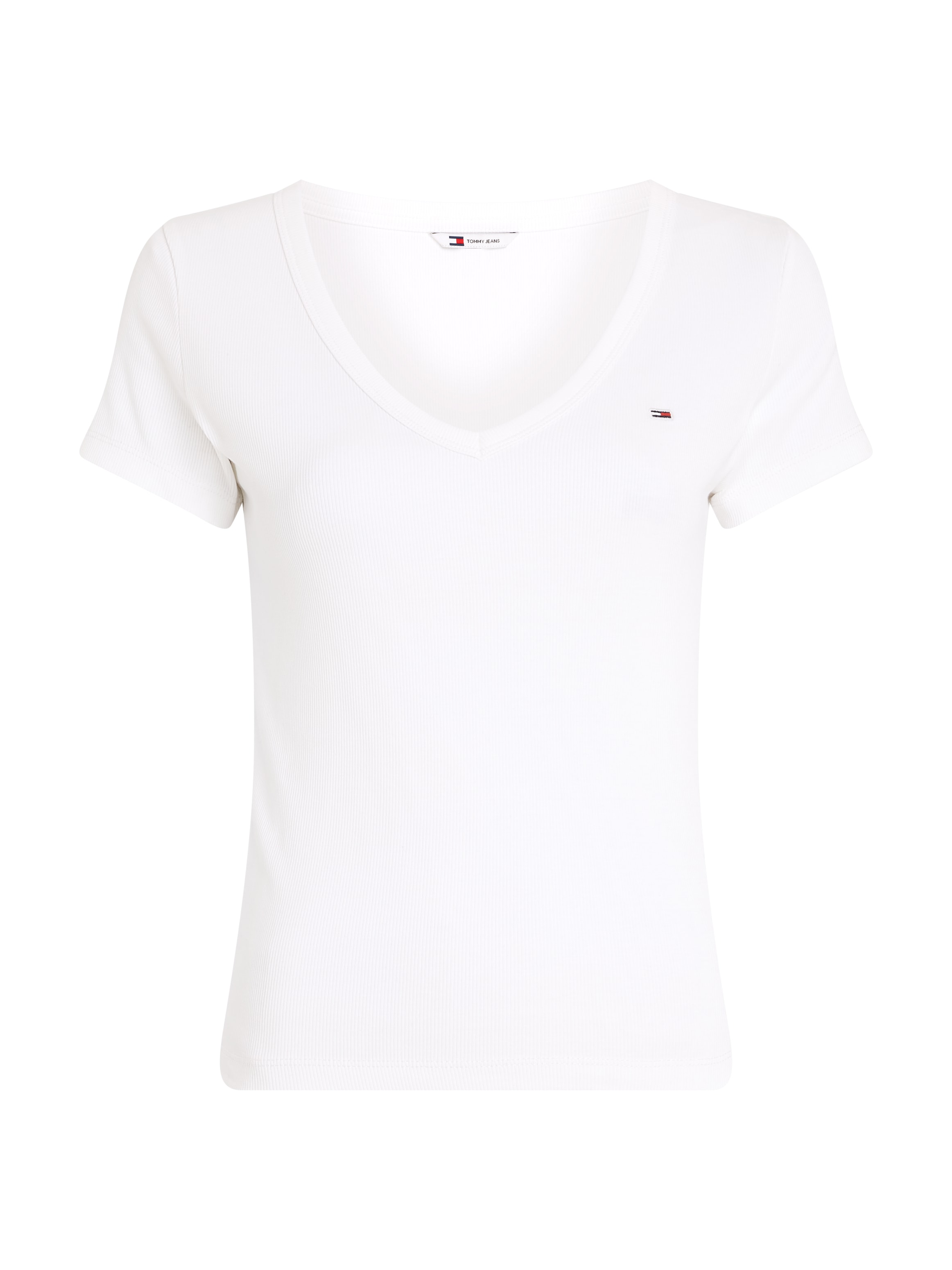 Tommy Jeans T-Shirt »Slim Essential Rib V-Neck Rippshirt«, mit Logostickerei