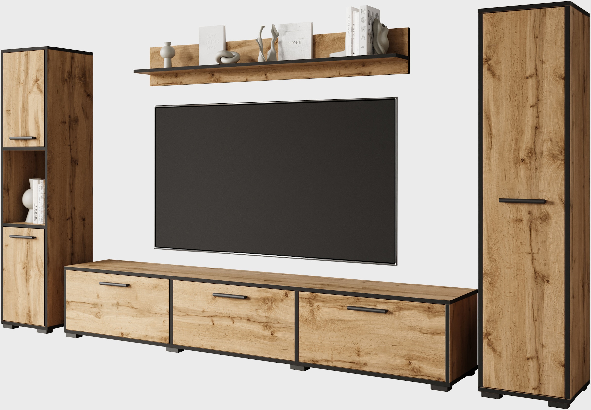 INOSIGN Wohnwand »BOGOTA XL, Vitrine Türanschlag links/rechts wechselbar«, (Komplett-Set, 4 St.), viel Stauraum, hängend und stehend montierbar