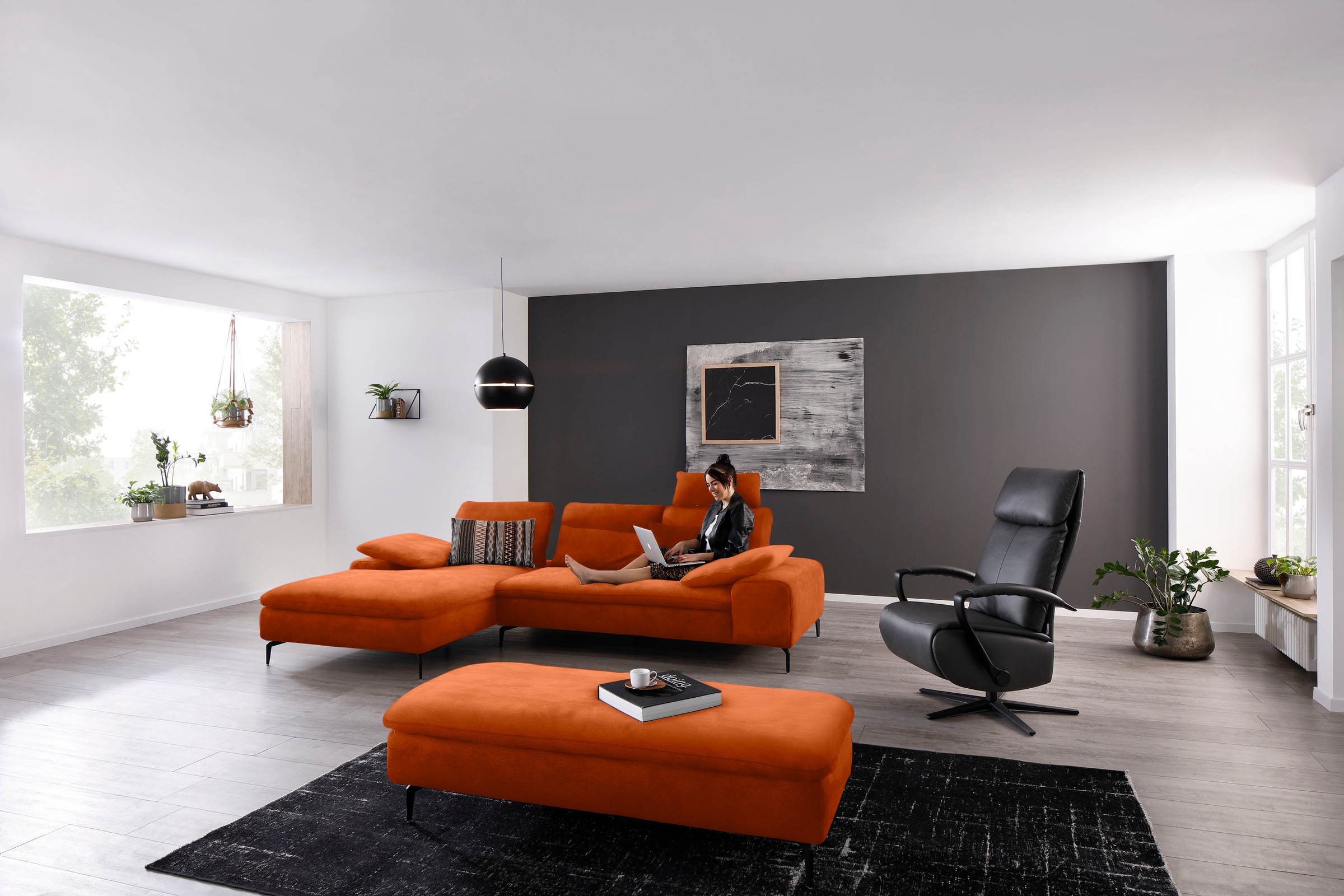 W.SCHILLIG Ecksofa »valentinoo, Designsofa, bequem, elegant und zeitlos, L-Form«, (Set), inklusive Hocker, mit Sitztiefenverstellung, Breite 299 cm