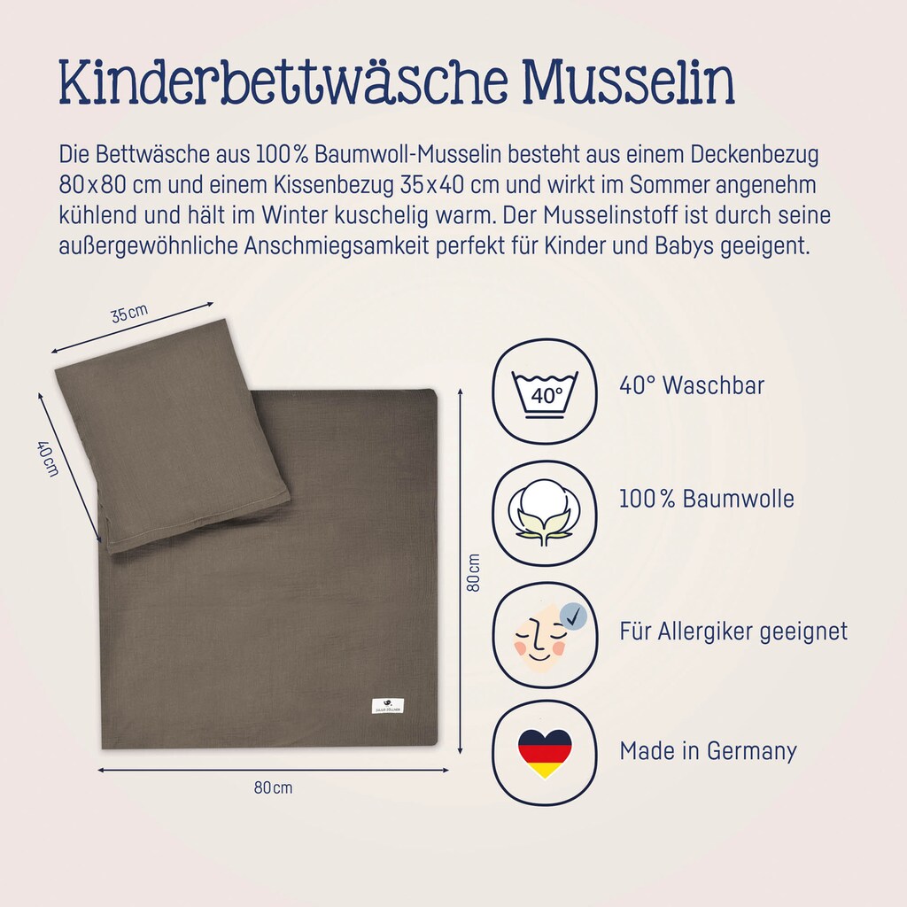 Julius Zöllner Kinderbettwäsche »Baby- und Kinderbettwäsche aus 100% Musselin«, (2 tlg.)