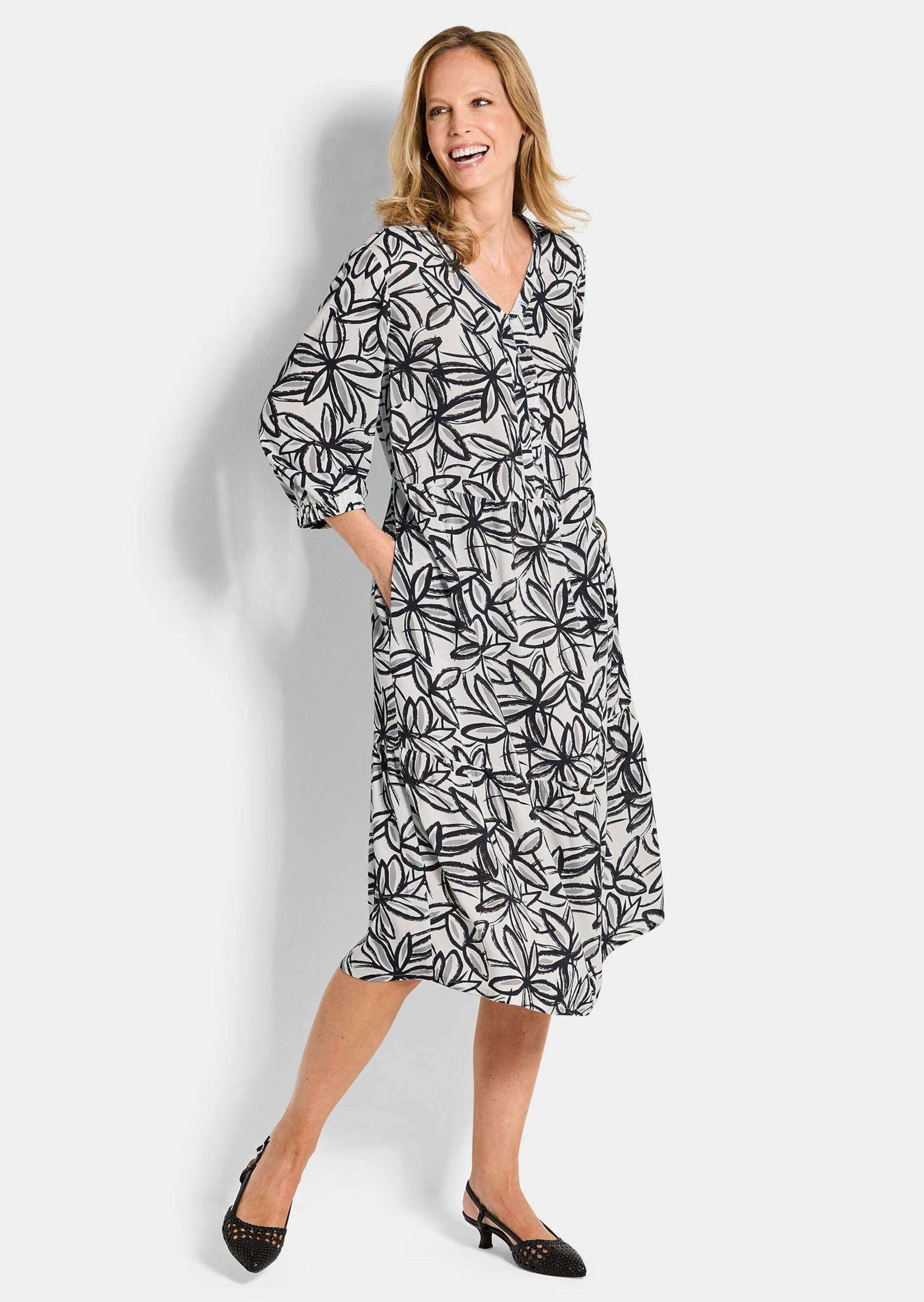 GOLDNER Druckkleid "Kurzgröße Viskosekleid mit floralem Muster" Nahttaschen günstig online kaufen