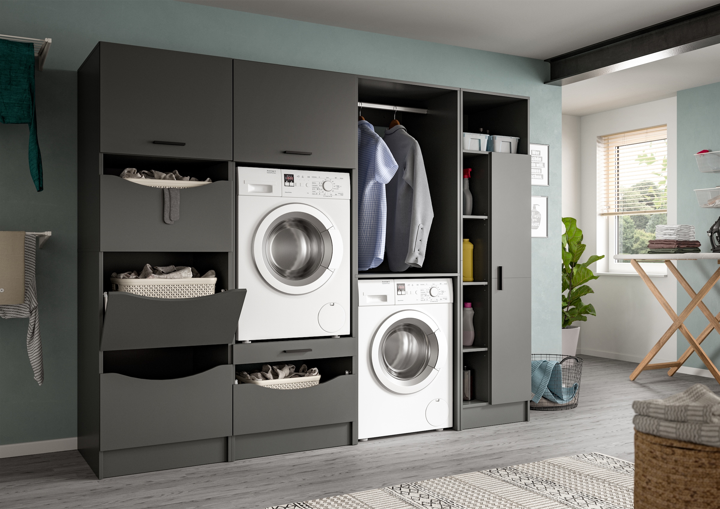 welltime Badmöbel-Set »FALAS,  4-teilig, Hauswirtschaftsraum Set, Breite 248 cm« 1x Wäscheschrank, 2x Waschmaschinenumbauschrank & 1xMehrzweckschrank, 