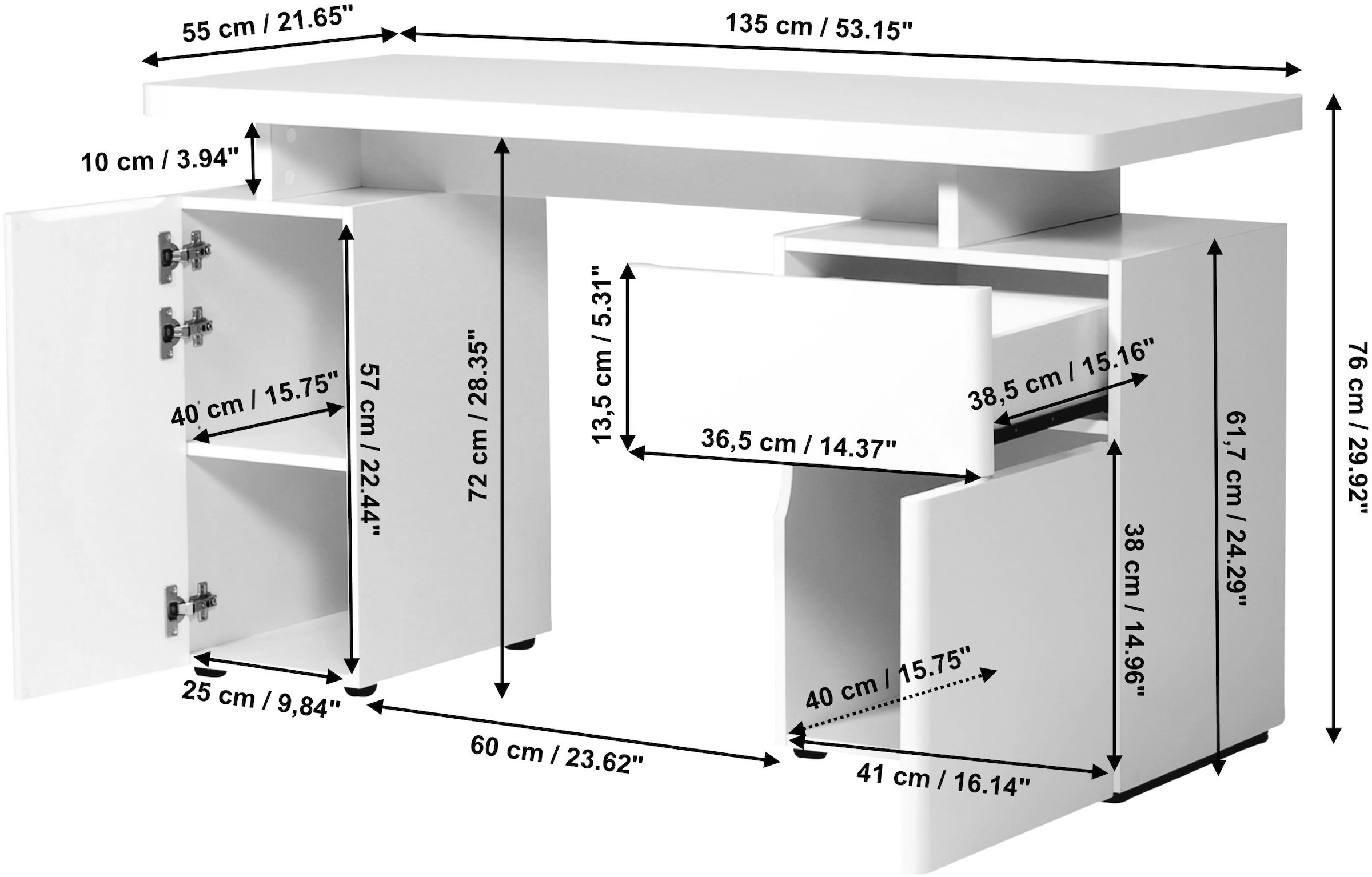 Jahnke Schreibtisch »CU-LIBRE 140«, (1 St.), Platzsparender Arbeitsplatz, mit 1 Schublade und 2 Türen, 135 cm