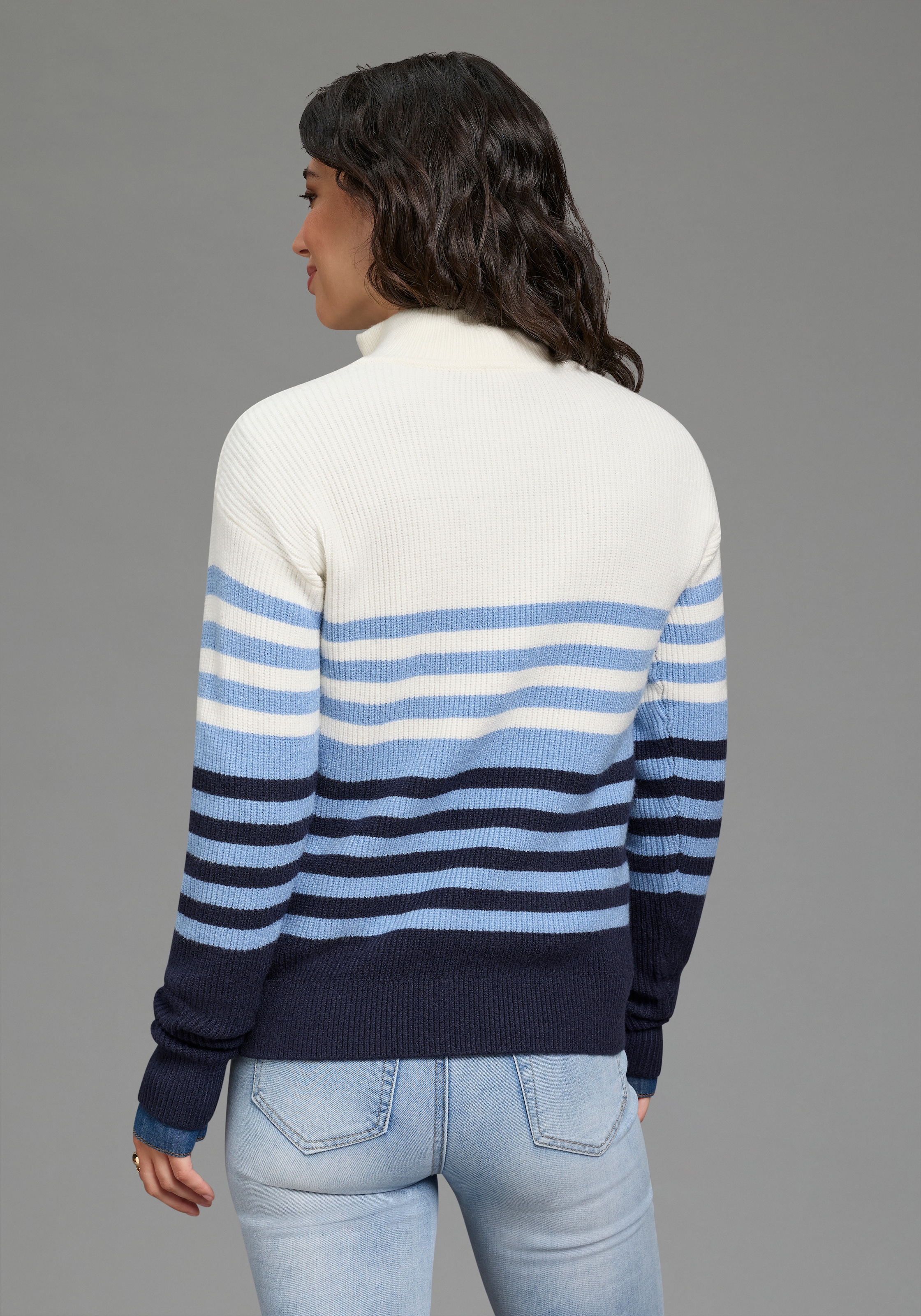 Laura Scott Strickpullover »im maritimen Streifenlook mit Troyerkragen« mit hüftlanger Passform