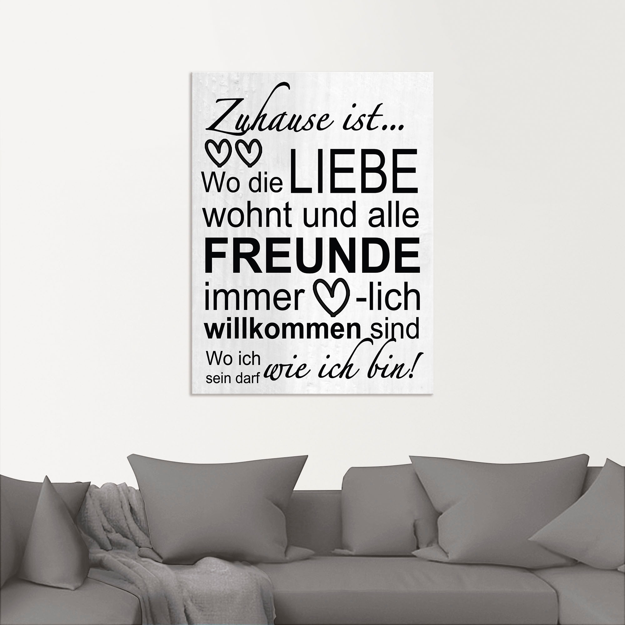 Artland Wandbild »Wo die Liebe wohnt«, Sprüche & Texte, (1 St.), als Alubild, Outdoorbild, Leinwandbild, Poster, Wandaufkleber