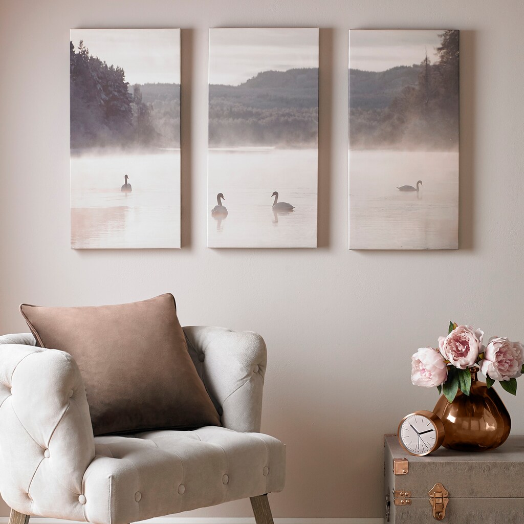 Art for the home Leinwandbild »Swan Lakeside«, Seelandschaft, (Set, 3 St.)