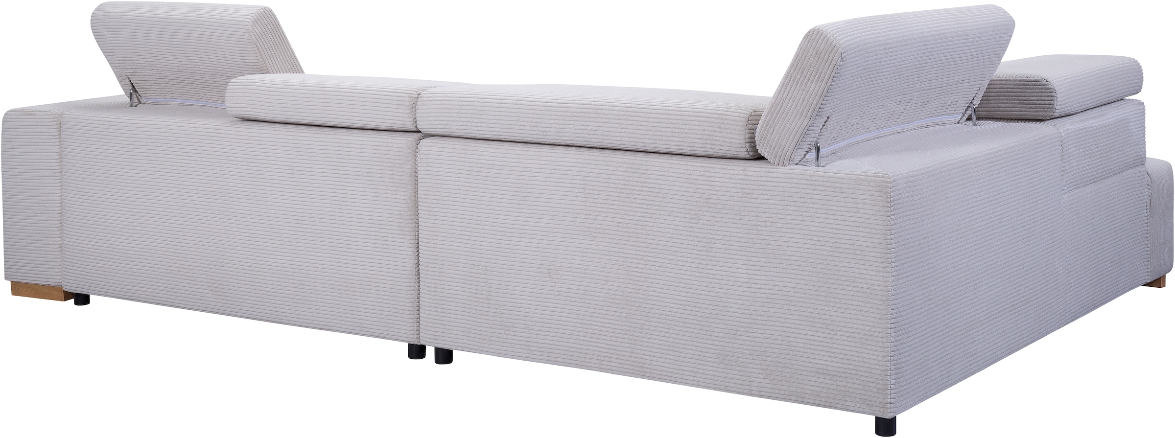 exxpo - sofa fashion Ecksofa »Elianos, hoher Sitzkomfort, aufwendige Kreuzsteppung im Sitz, L-Form«, Kopfteile & Sitztiefe verstellbar, mit Bettfunktion, Cord, beige
