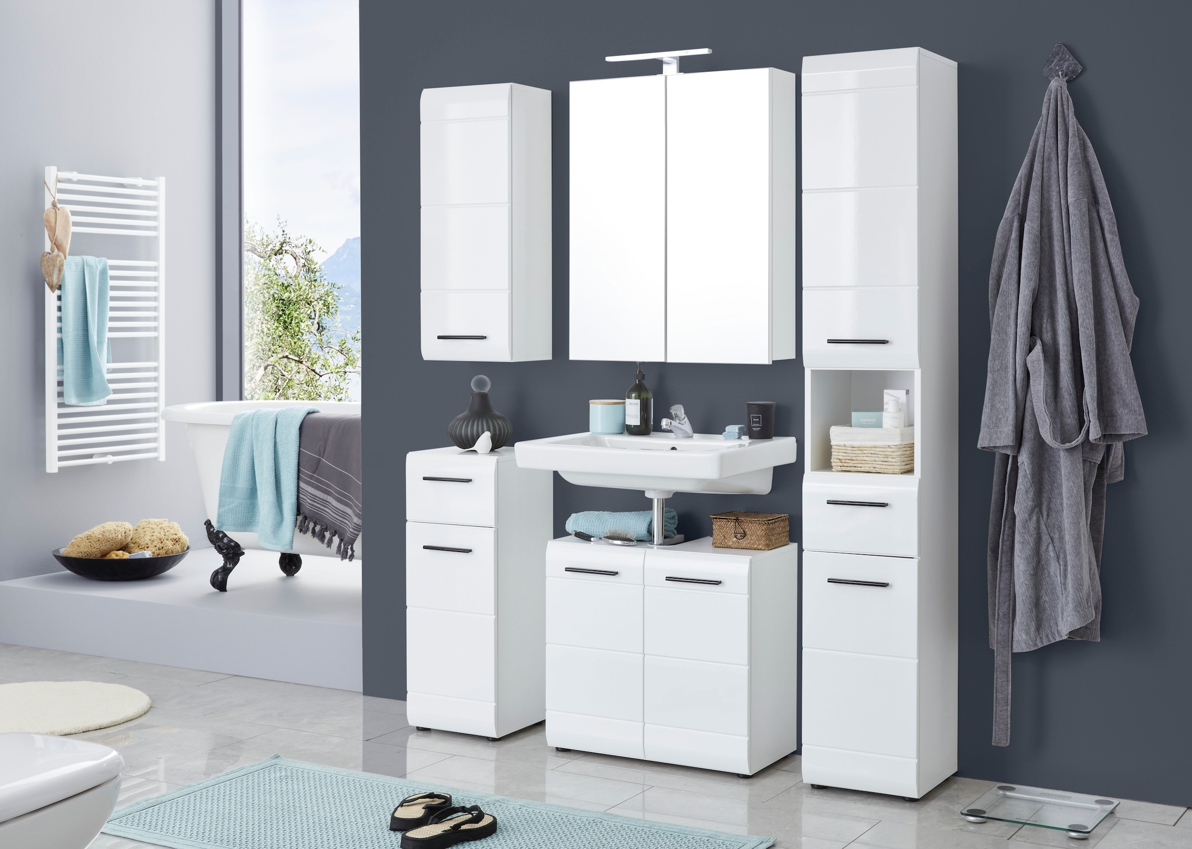 welltime Hängeschrank »Sovana« Badezimmerschrank mit 2 Fächern in Weiß - (B/T/H) 30/24/77 cm