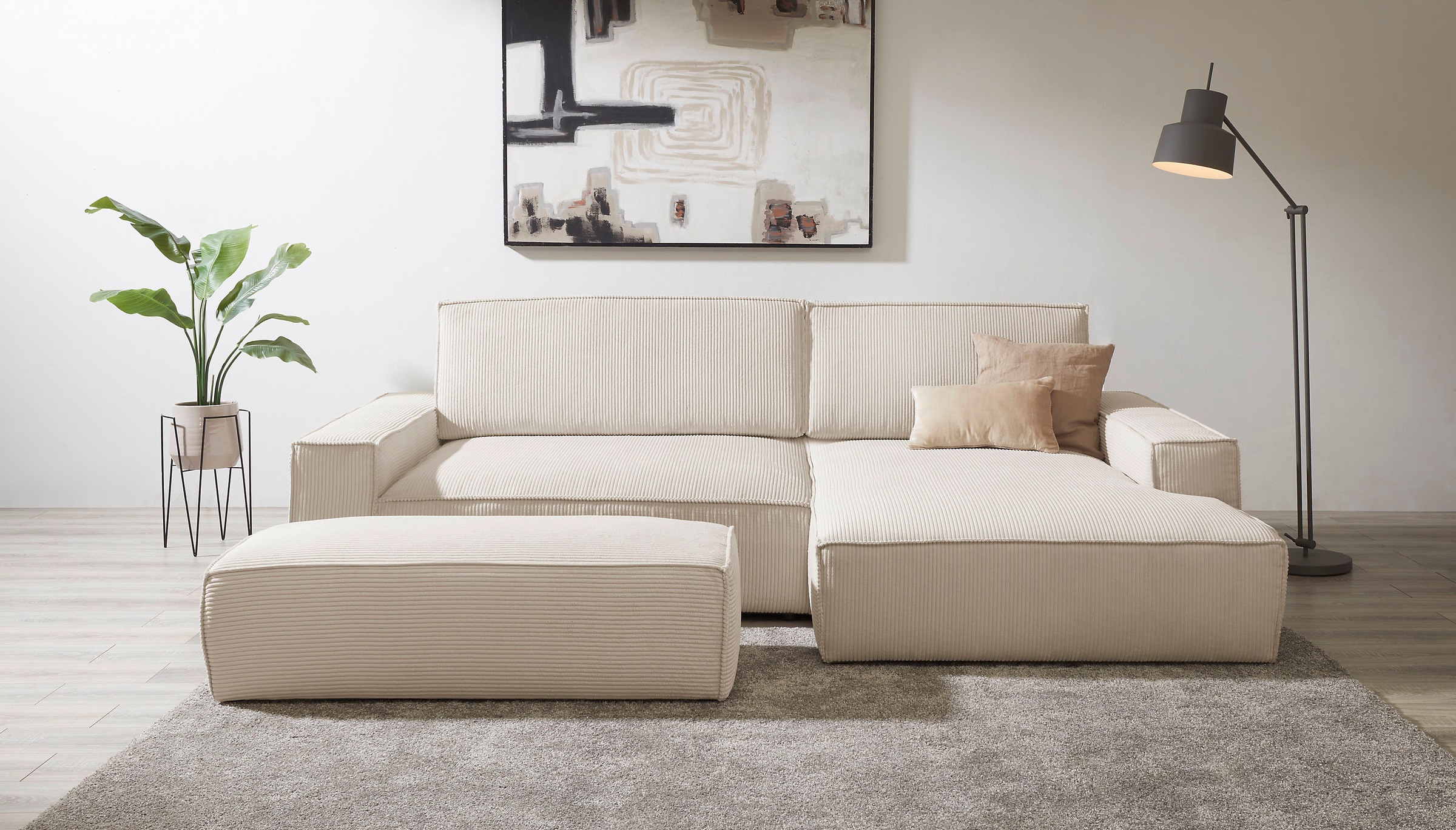 Home affaire Polsterecke »NEU: SHERWOOD XXL tief, L-Form mit Schlaffunktion, Big-Sofa mit Hocker«, (Set, 2 St.), stellbar zum Schlafsofa (Krokodilverbinder), Cord, Leinenoptik