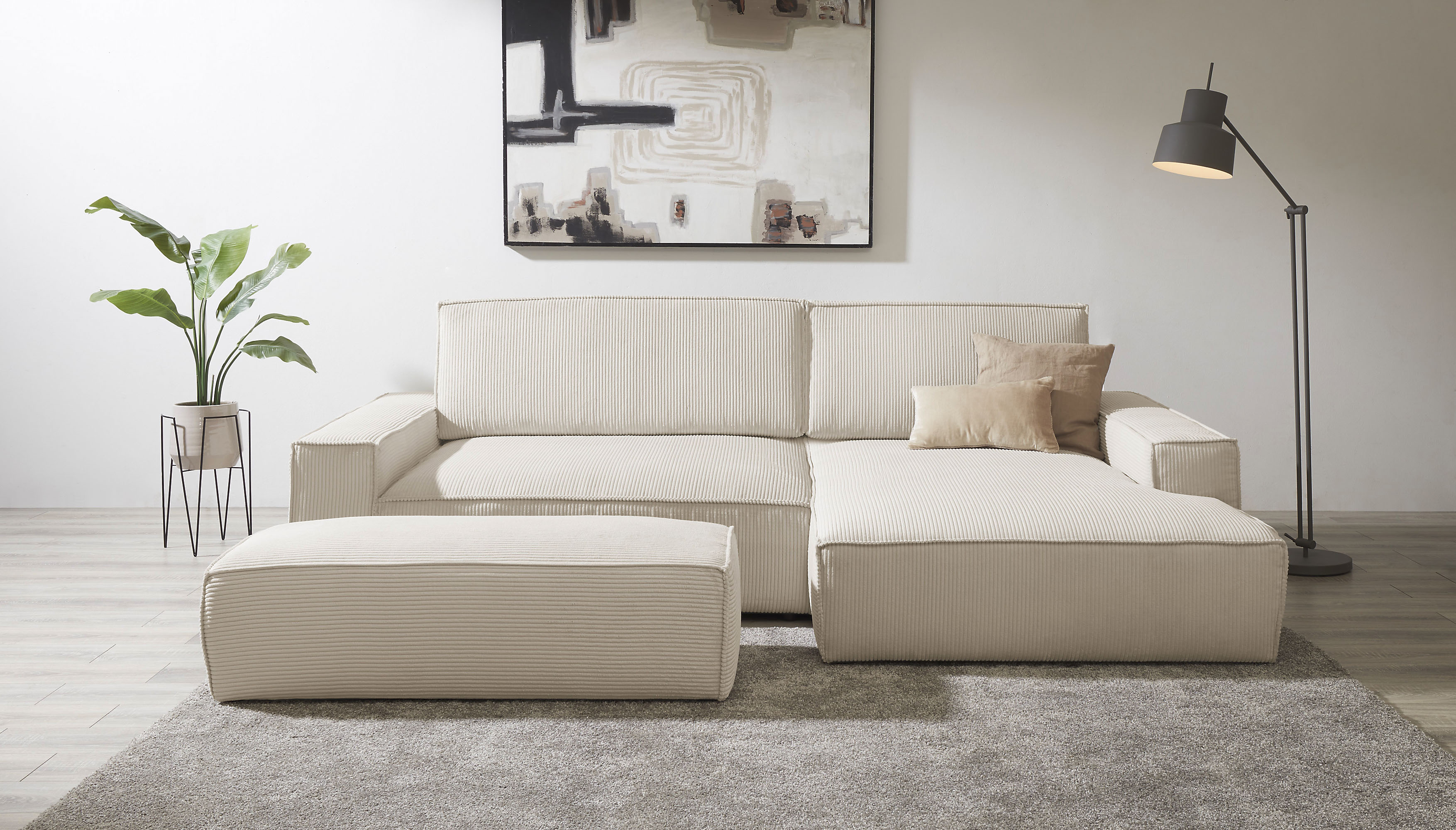 OTTO home Polsterecke "SHERWOOD XXL tief, L-Form, Schlaffunktion, Bigsofa, Cord, Leinenoptik" stellbar zum Schlafsofa (Krokodilverbinder), Cord, Leinenoptik