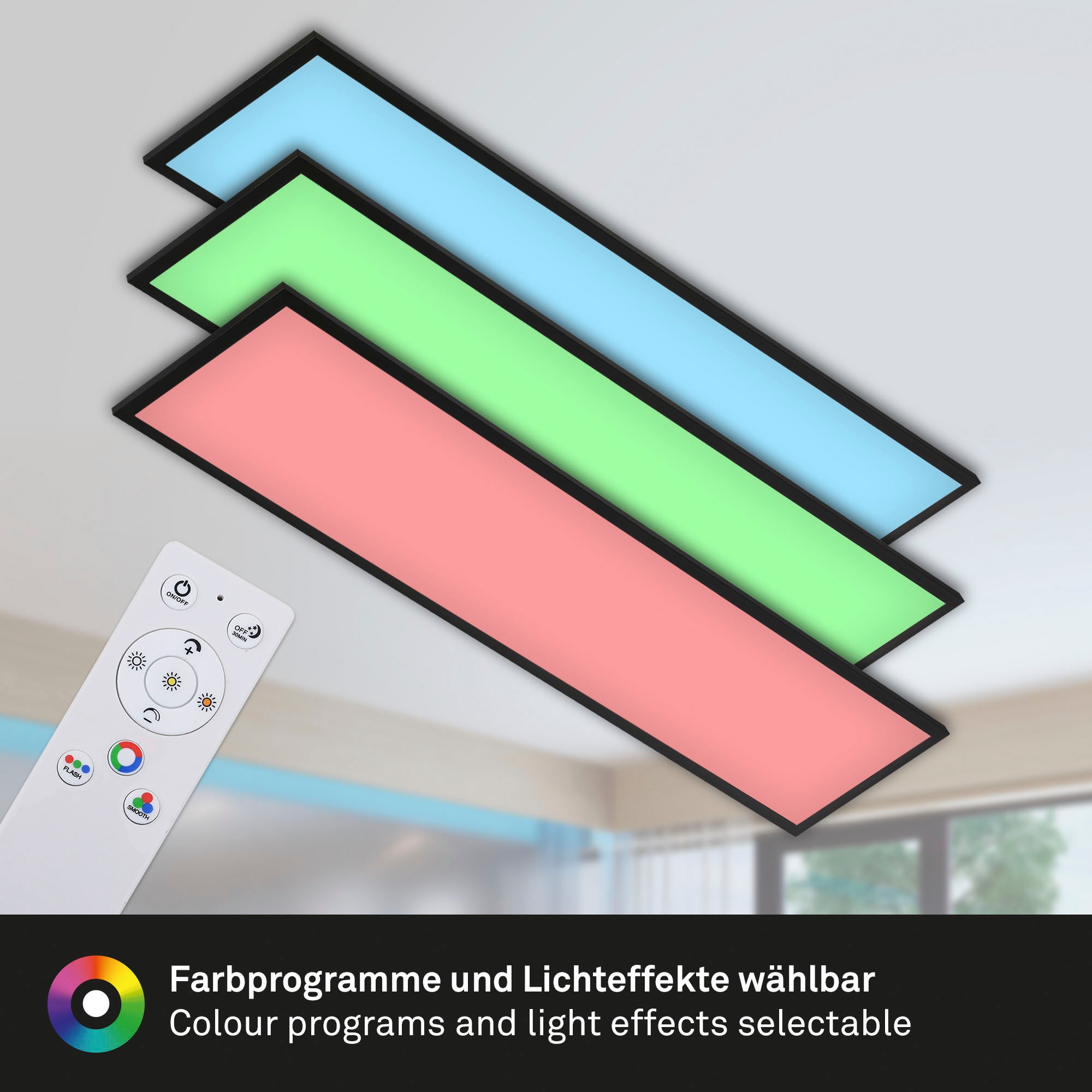 Briloner Leuchten LED Panel »7154015 Colour«, Leuchtmittel LED-Board | LED fest integriert, Deckenlampe, 119,6x29,6x6,5cm, Schwarz, 40W, Wohnzimmer, Schlafzimmer